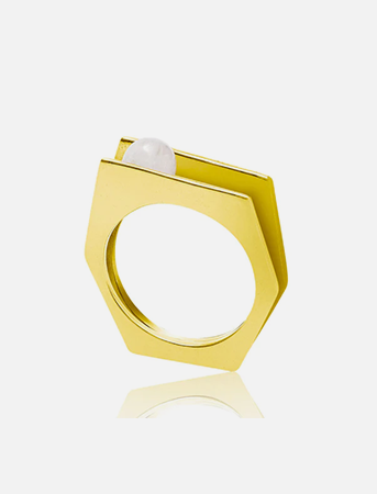 18ct Gold Vermeil White Pearl Gold Ring White Pearl Alvaro Front View