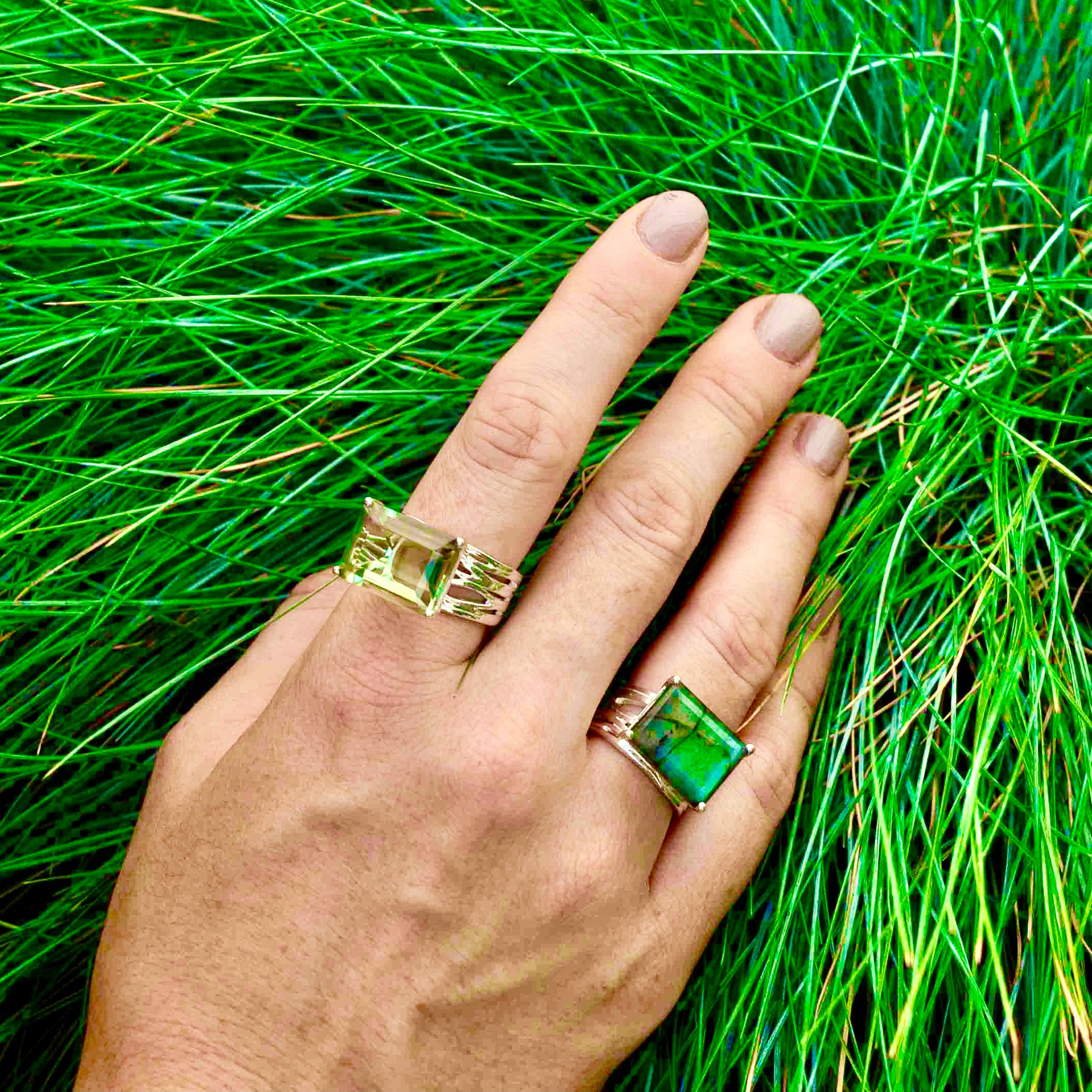 Green Amethyst Pietra Cocktail Ring in Sterling Silver