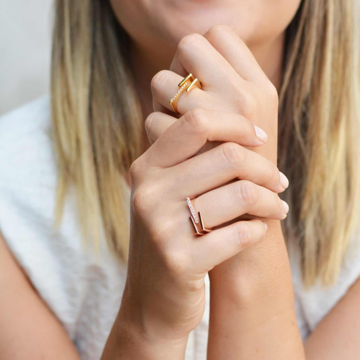 Rose Gold Stacking Ring White Topaz | Neola British Handmade Jewellery