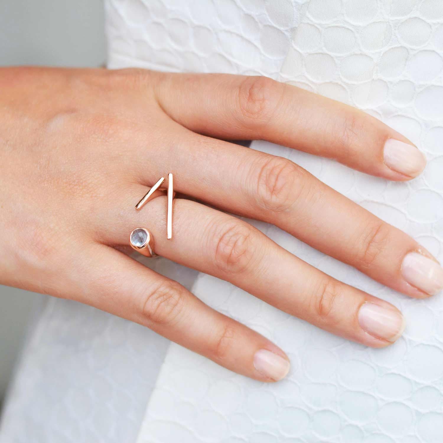 Roxanne Rose gold ring with Blue topaz