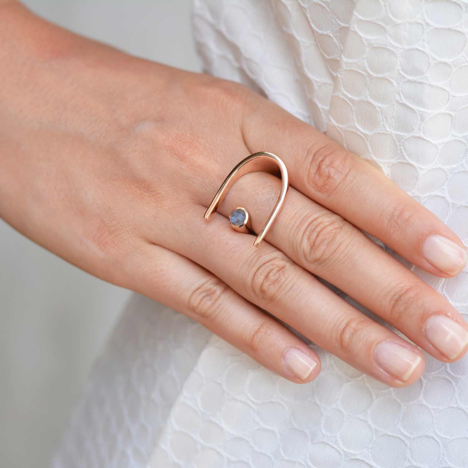 Rose Gold Cocktail Ring with Labradorite