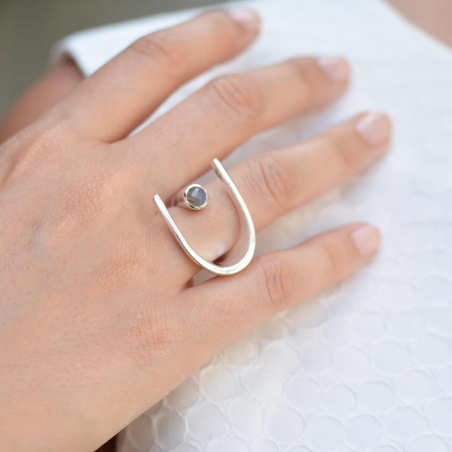 Sterling Silver Cocktail Ring with Labradorite