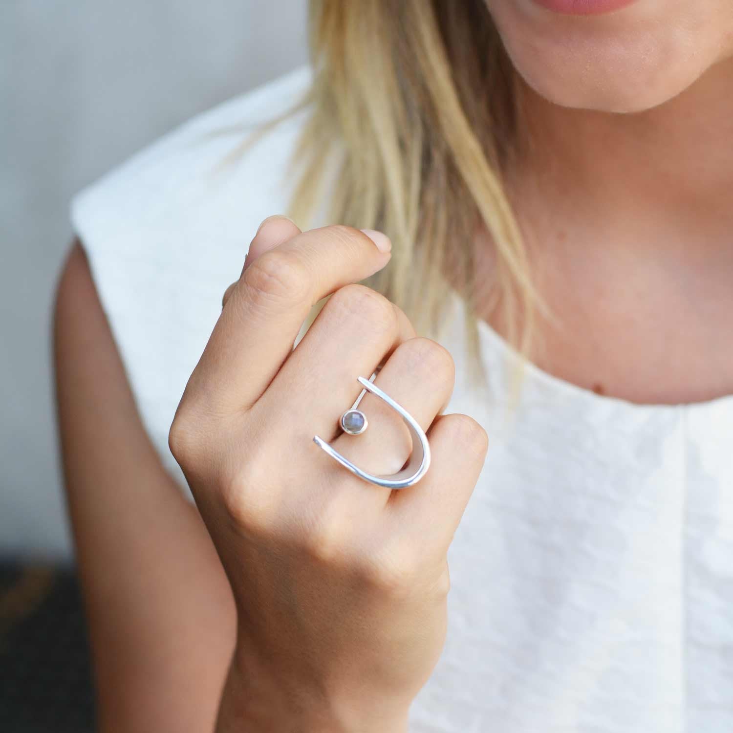 Silver Cocktail Ring with Blue Topaz