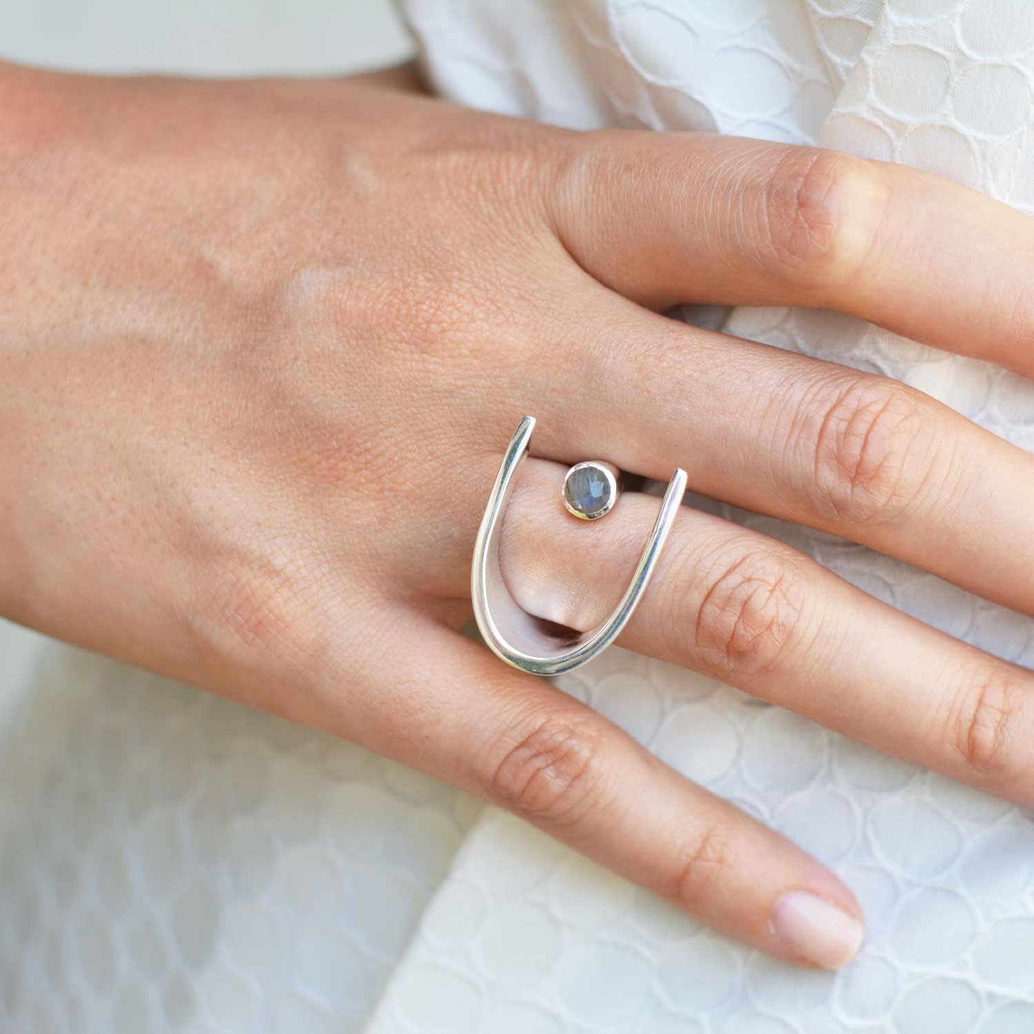 Sterling Silver Cocktail Ring Labradorite | Neola British Handmade Jewellery