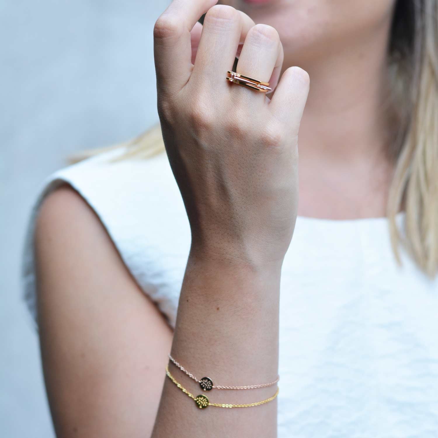 Rose Gold Stacking Ring with White Topaz