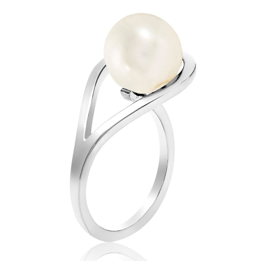 Silver ring, white pearl, geometric, unique British design