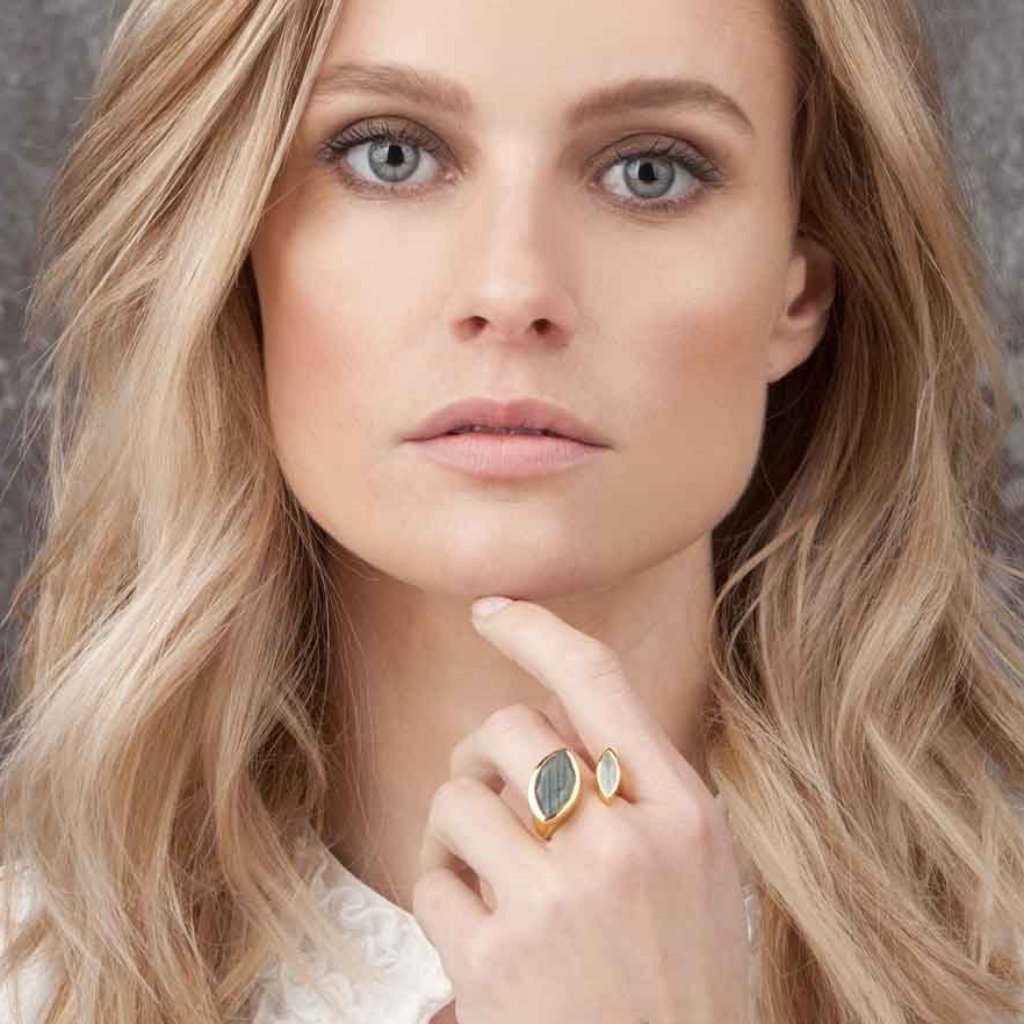 18ct Rose Gold Vermeil Labradorite and Aqua Chalcedony Rose Gold Ring Labradorite Celestine