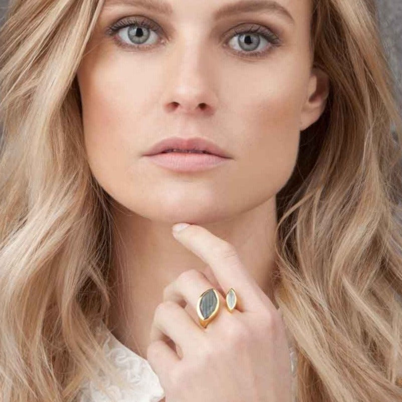 cocktail ring gold vermeil gemstone handmade ethical labradorite