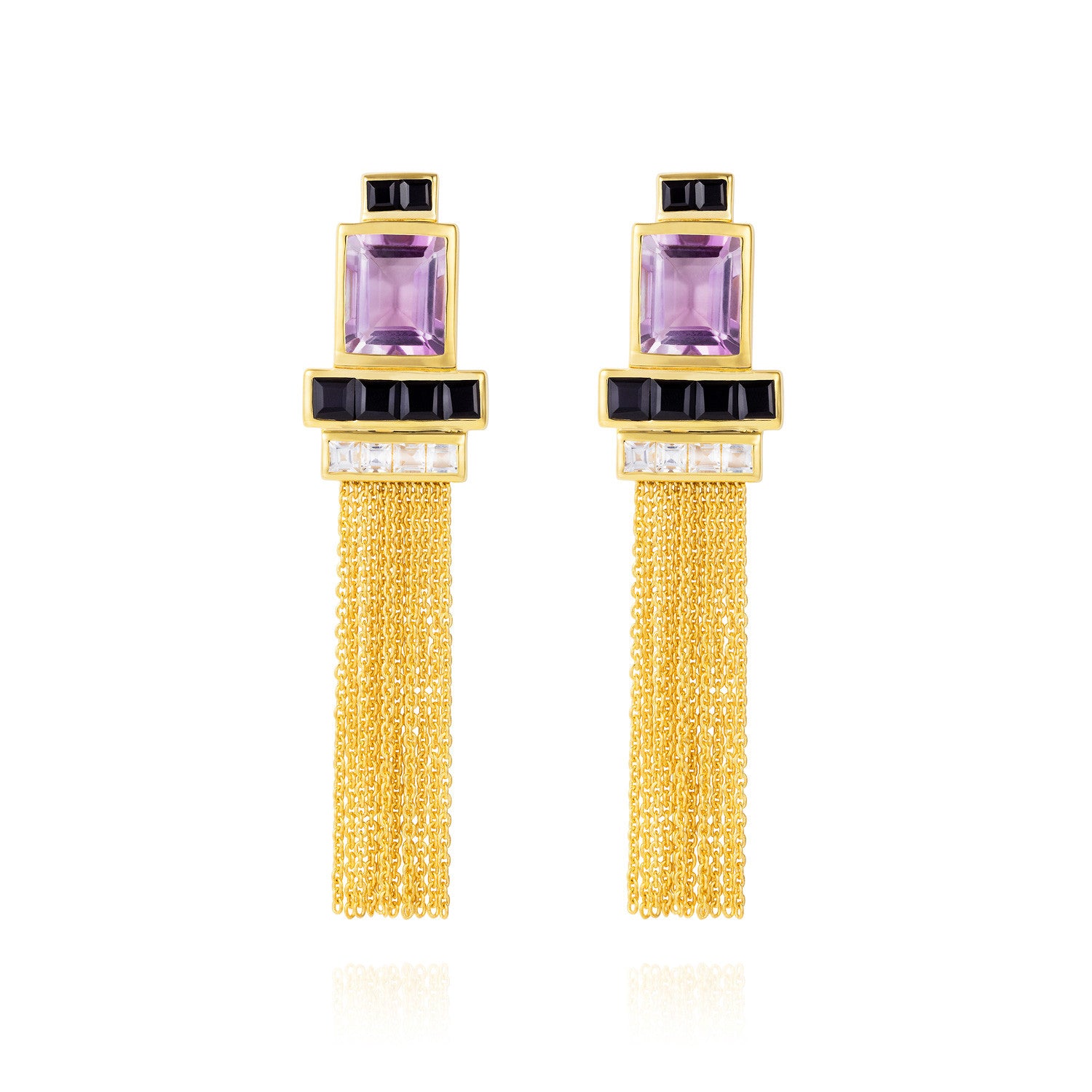 Gold Vermeil earrings, pink amethyst, unique British design