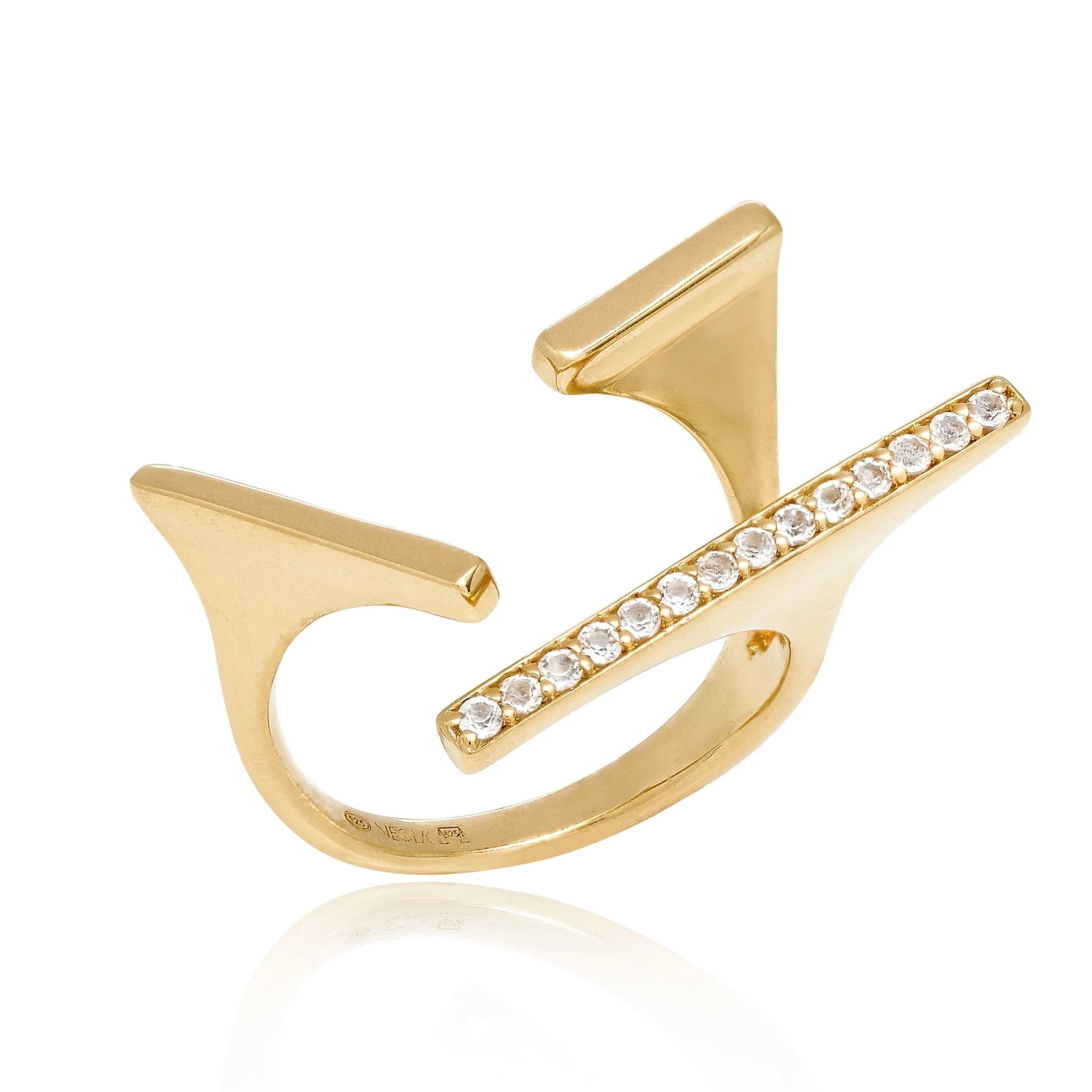 gold, ring, white topaz, gemstones, geometric, handmade, neola design