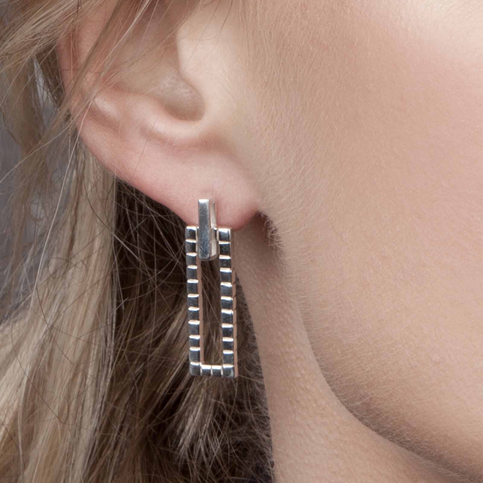 Laura Silver Modern Geometric Earrings