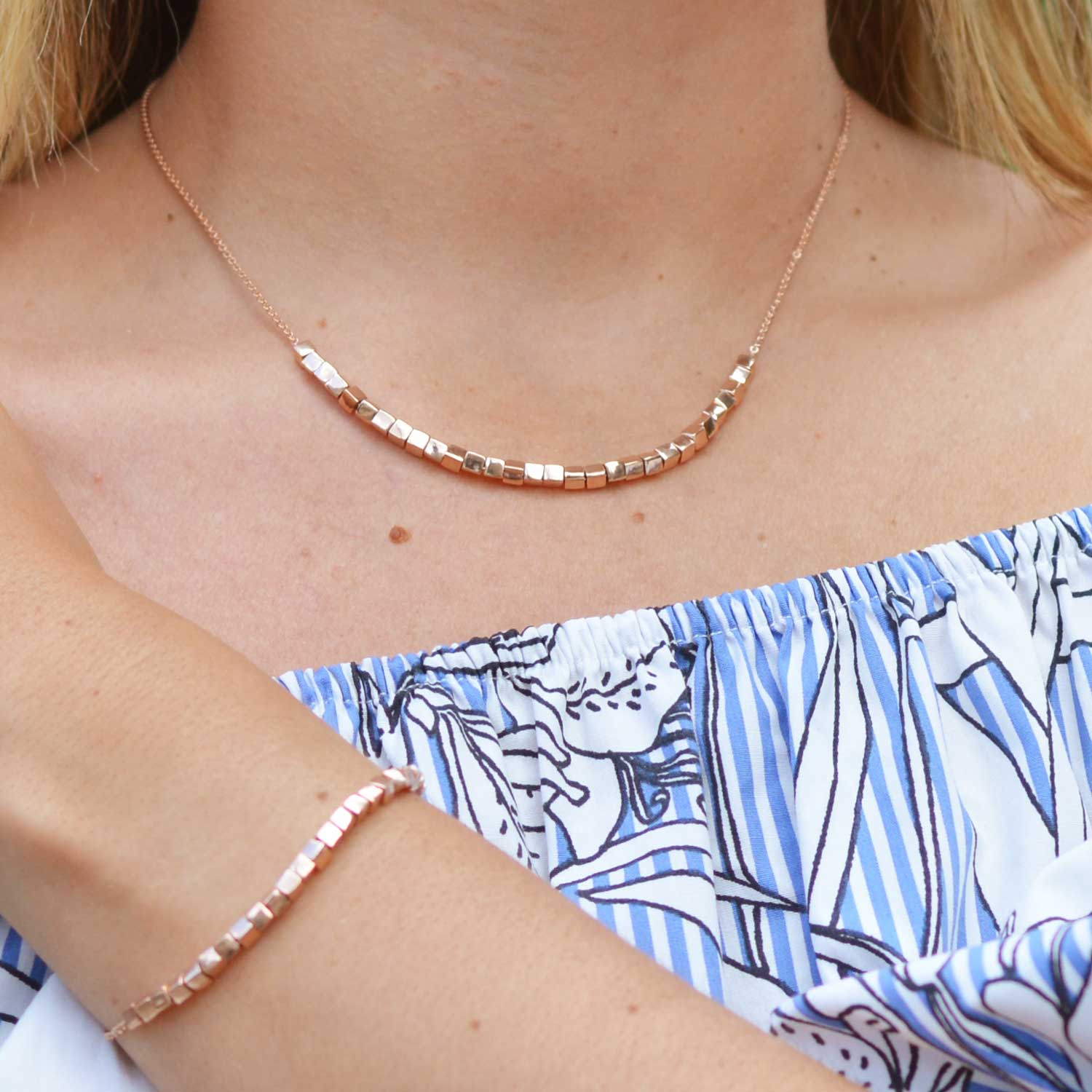 Rose Gold Necklace, cubes, geometric, unique design