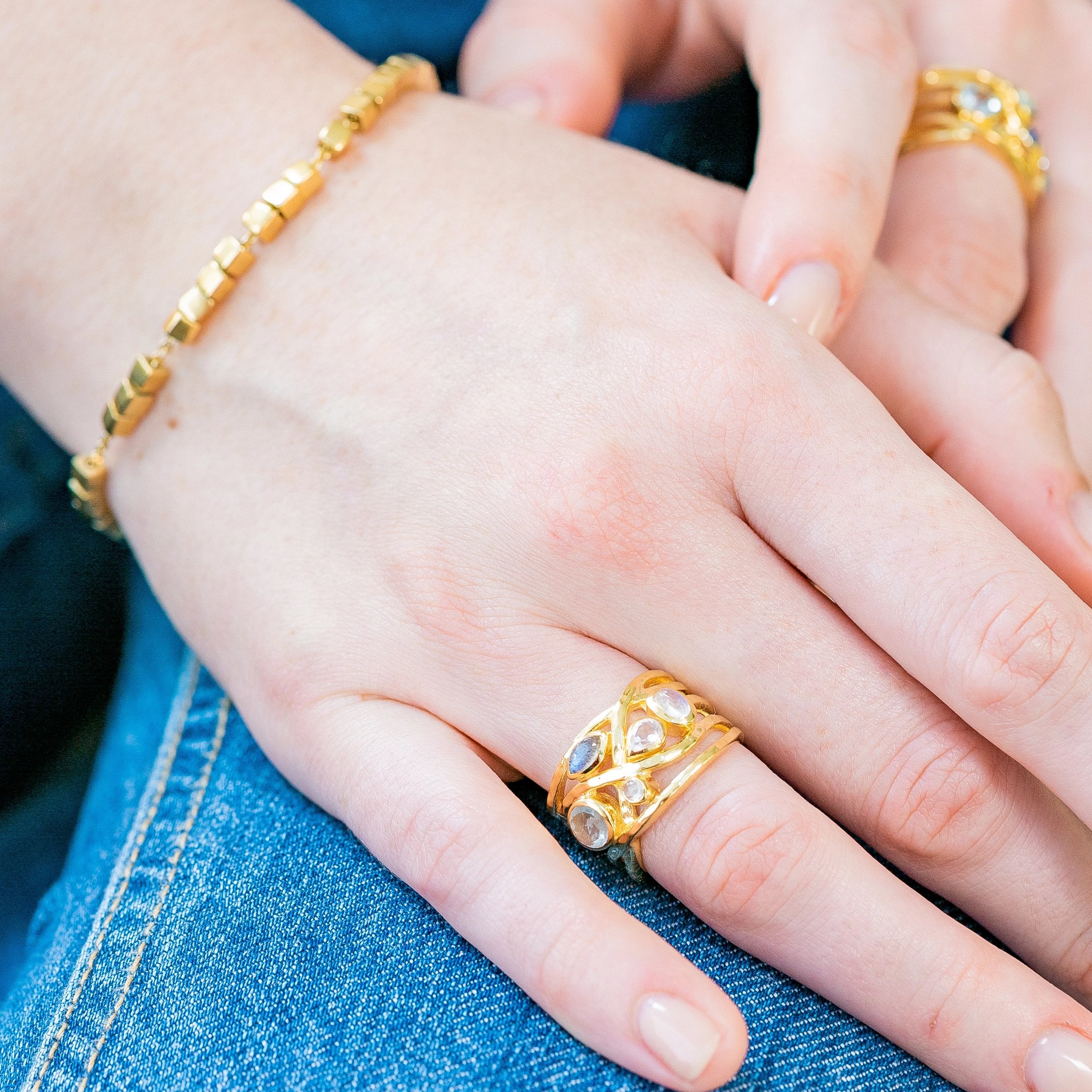 18ct Gold Vermeil Liana Blue Gemstone Ring