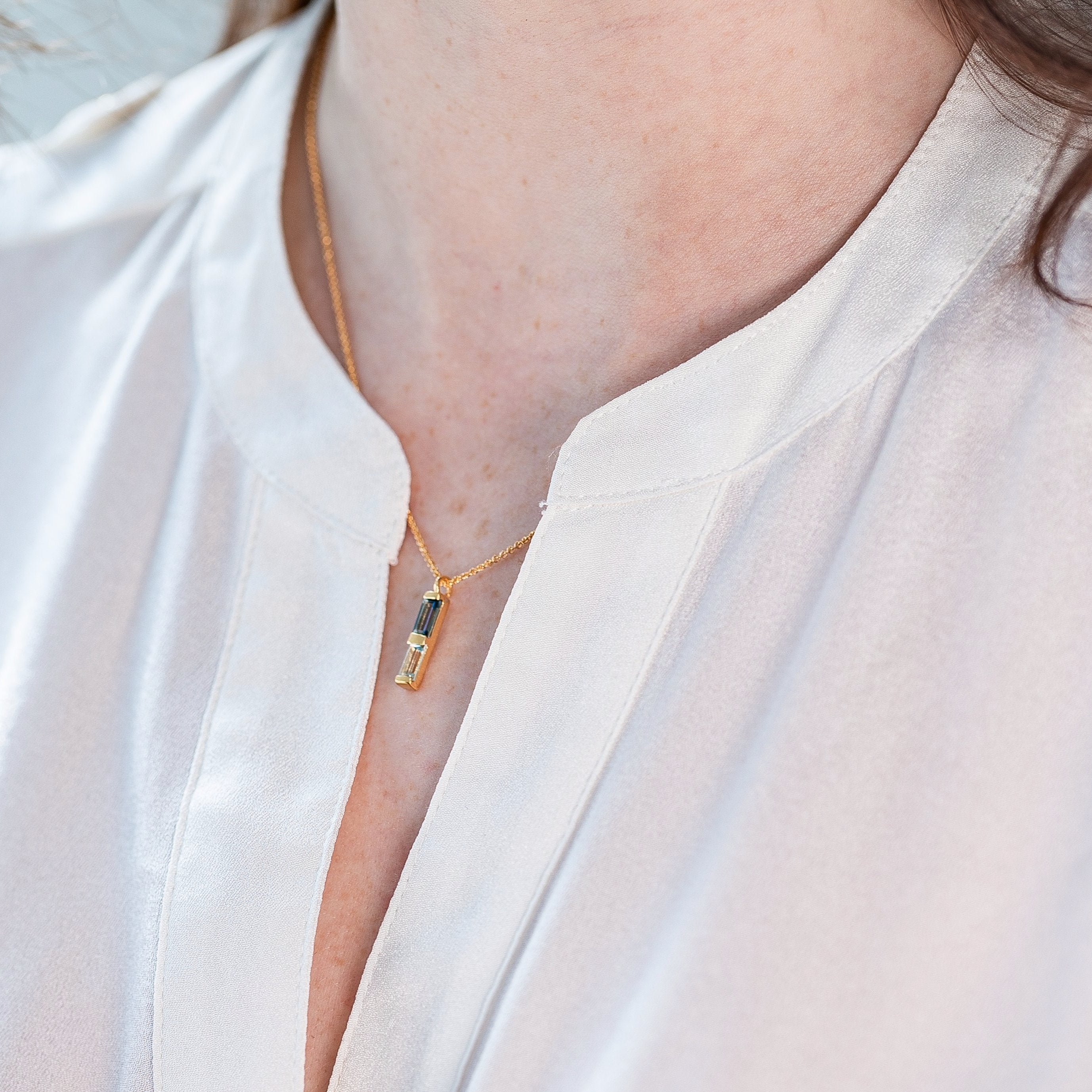 Gold Necklace Blue Topaz Anais Side View