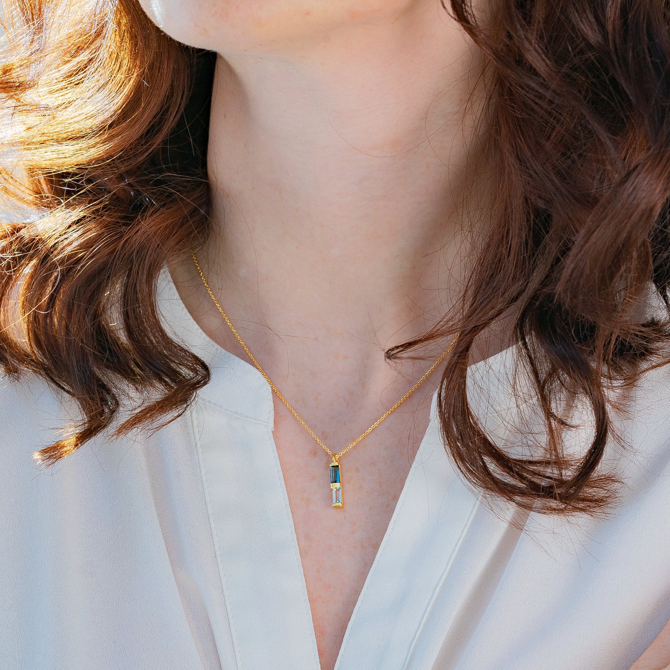 Gold Necklace Blue Topaz Anais Front View