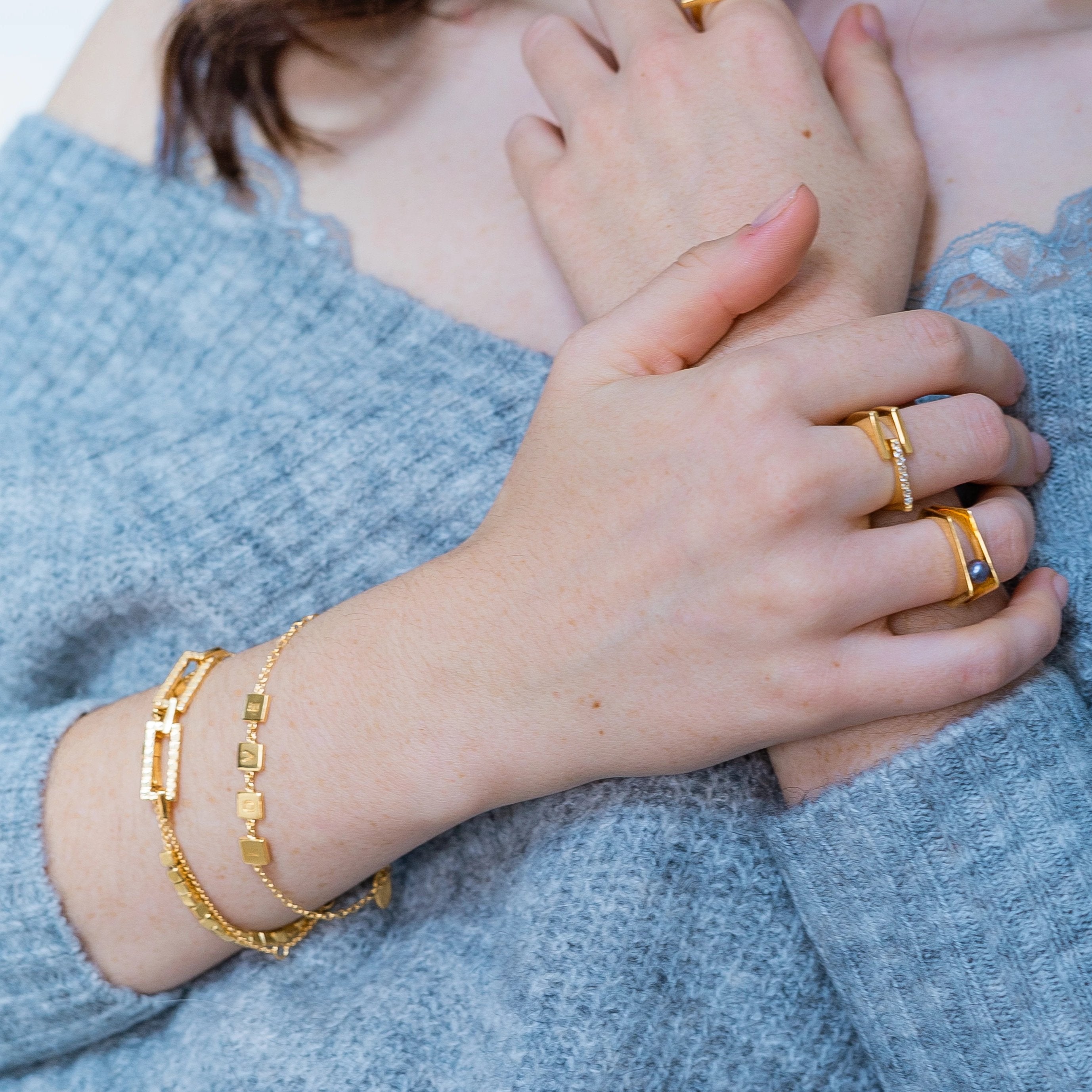 18ct Vermeil Gold Laura Cube Link Bracelet