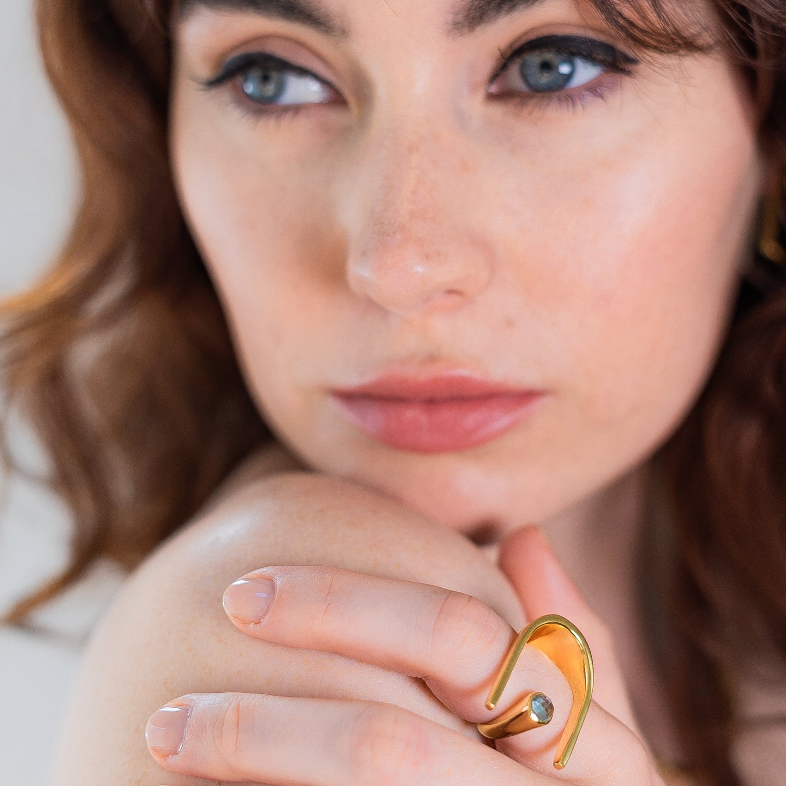 Gold Ring Topaz Lunaria Side Close View