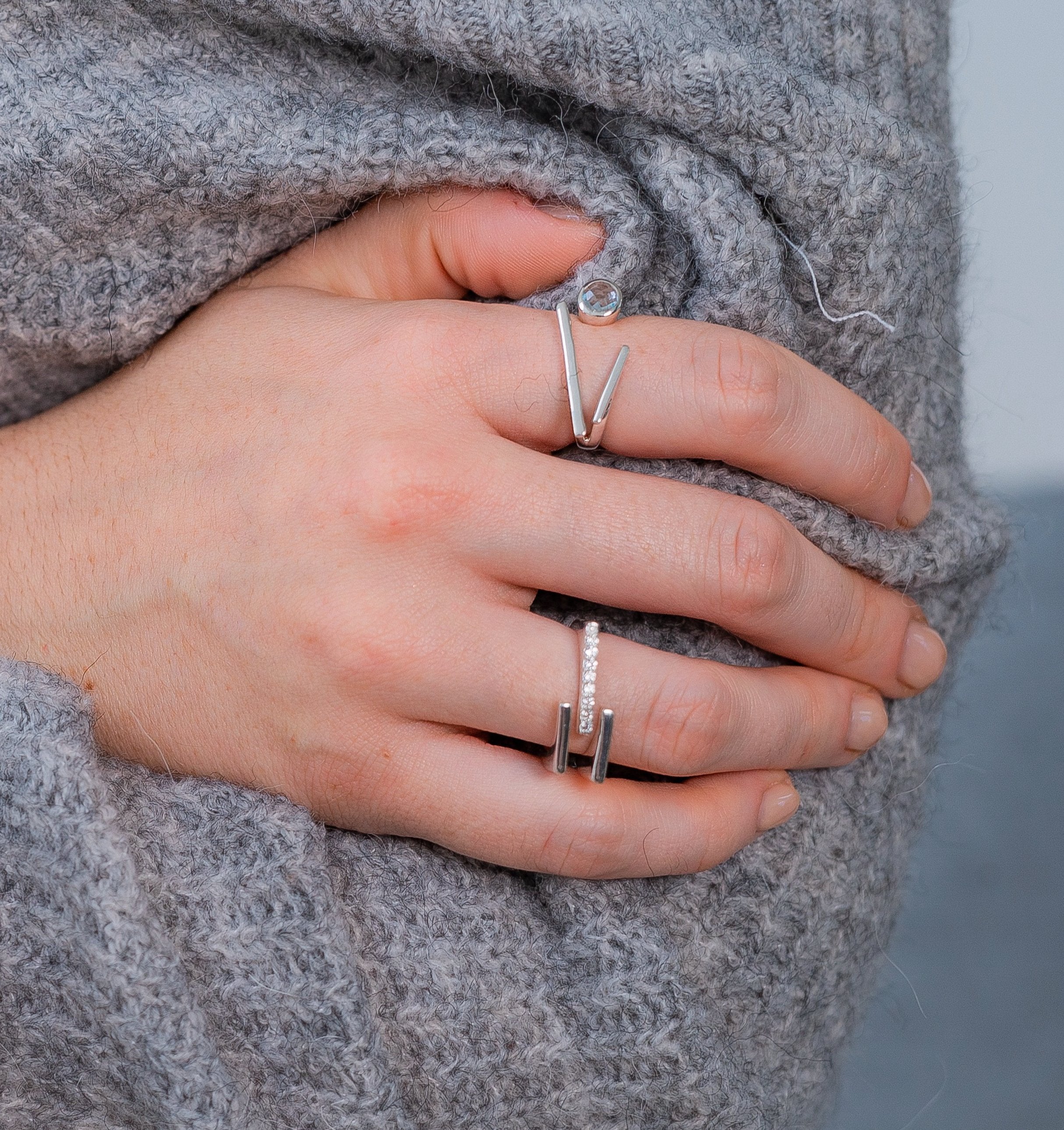 Silver White Topaz Ring Neringa, Silver Sculptured Ring, Sterling Silver Rings