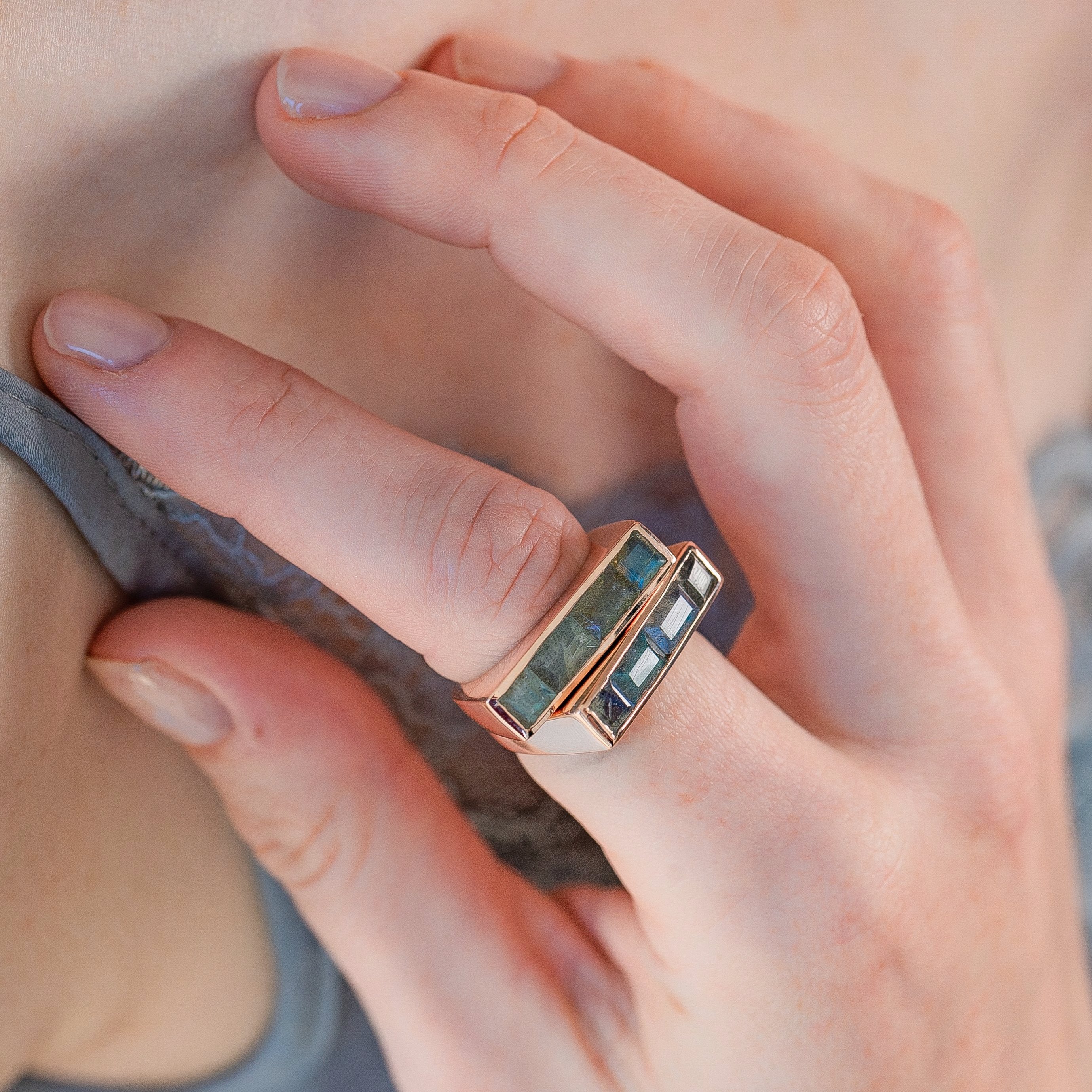 18ct Rose Gold Vermeil Labradorite Rose Gold Stacking Ring Equilibrium