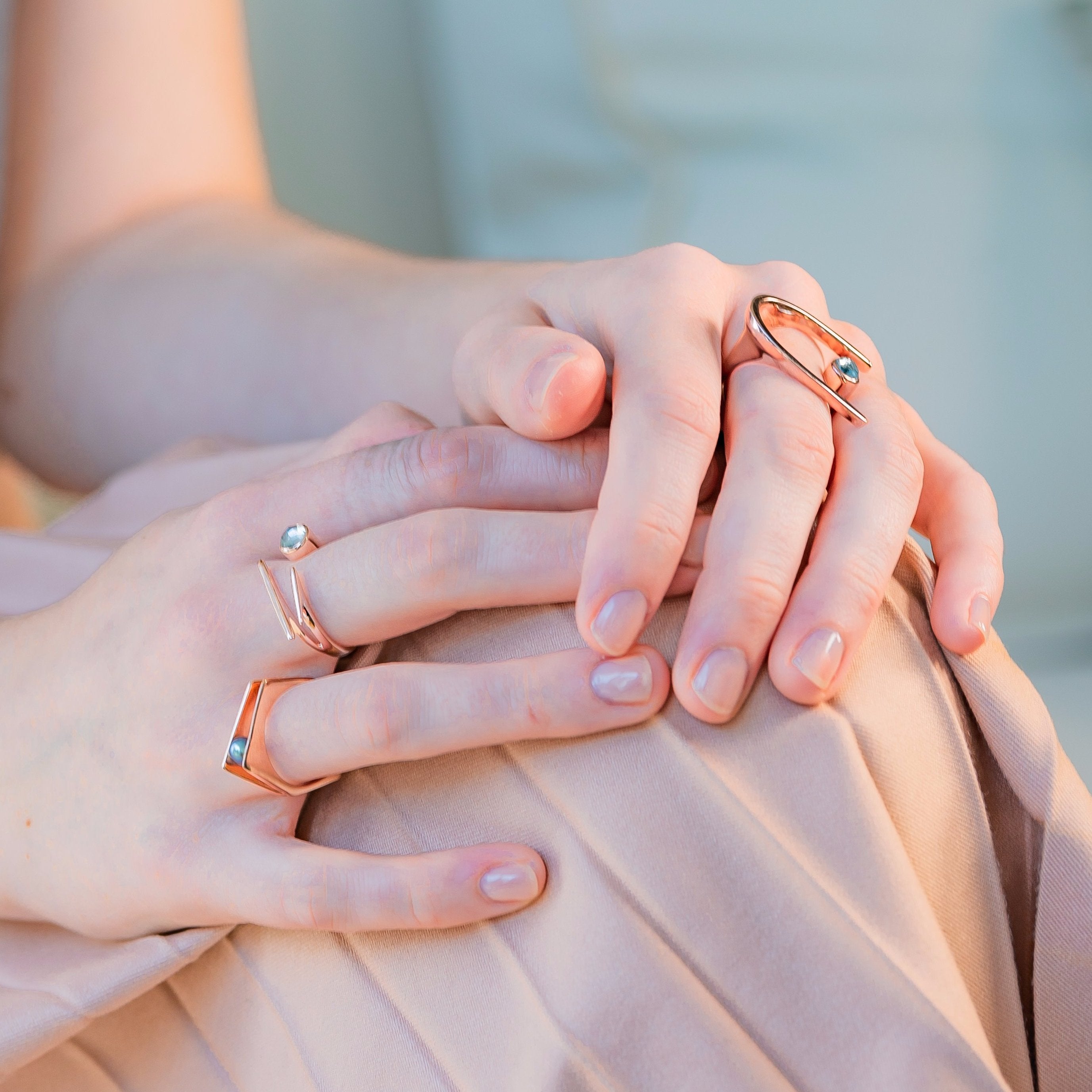 cocktail ring, statement ring, sculptured, neola design, rose gold