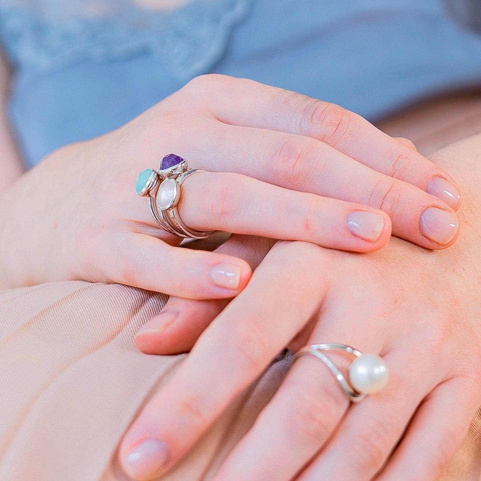 Silver Ring Aqua Estella, Stacking Rings, Sterling Silver Jewellery, Stacking Rings