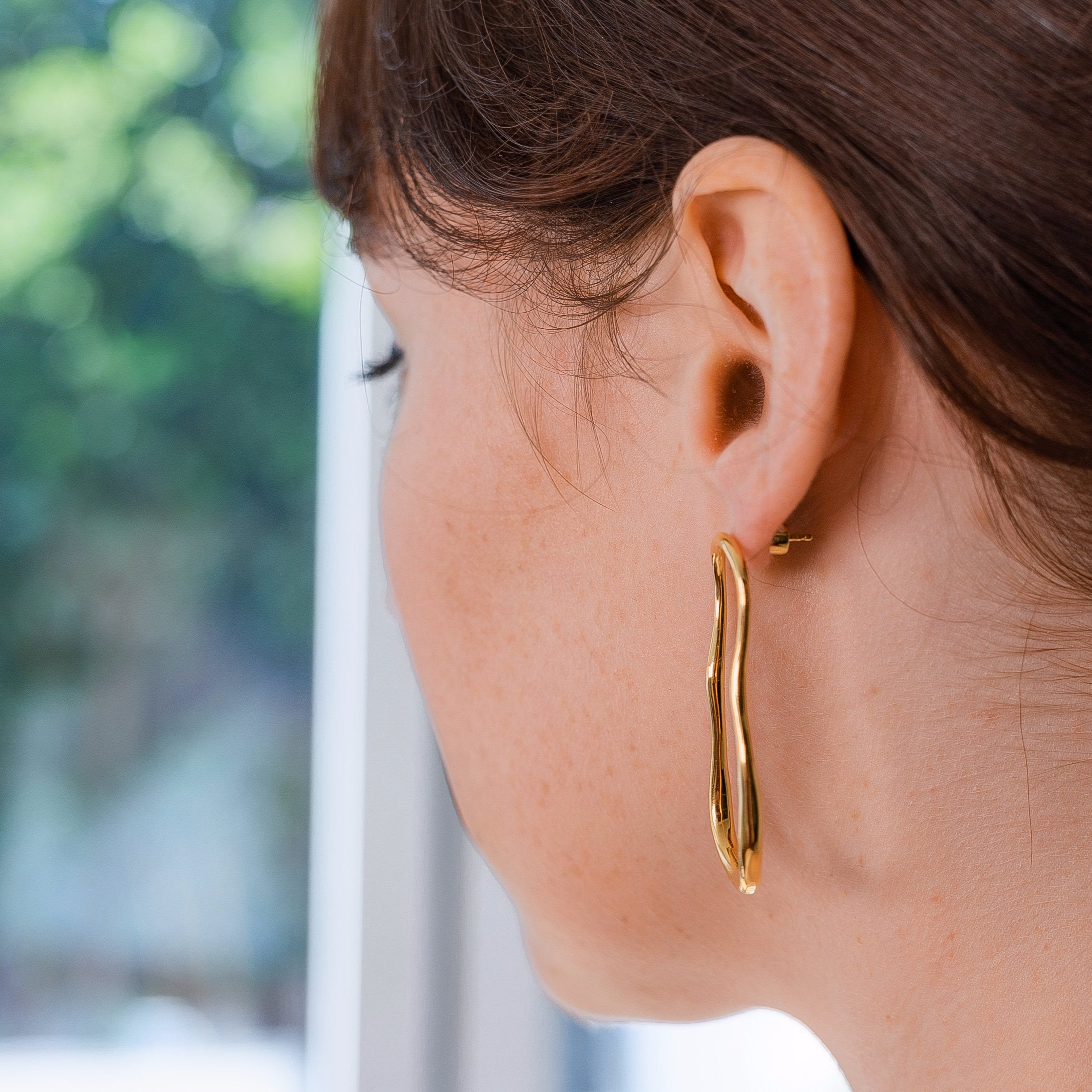 Gold Earrings Lava 18ct Gold Vermicel Side View