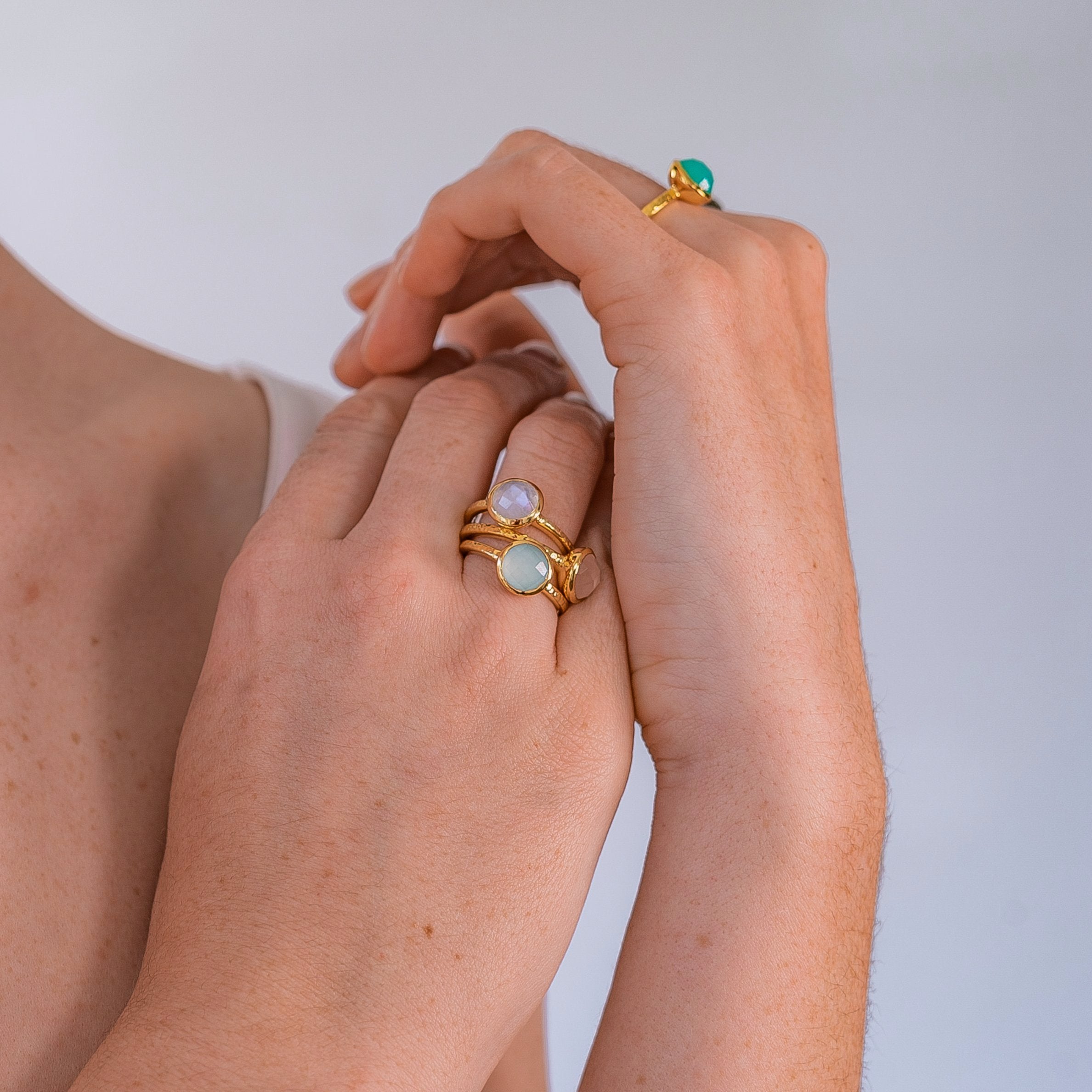 18ct Gold Vermeil and Green Amethyst Gold Ring Green Amethyst Estella Multiple Gemstone