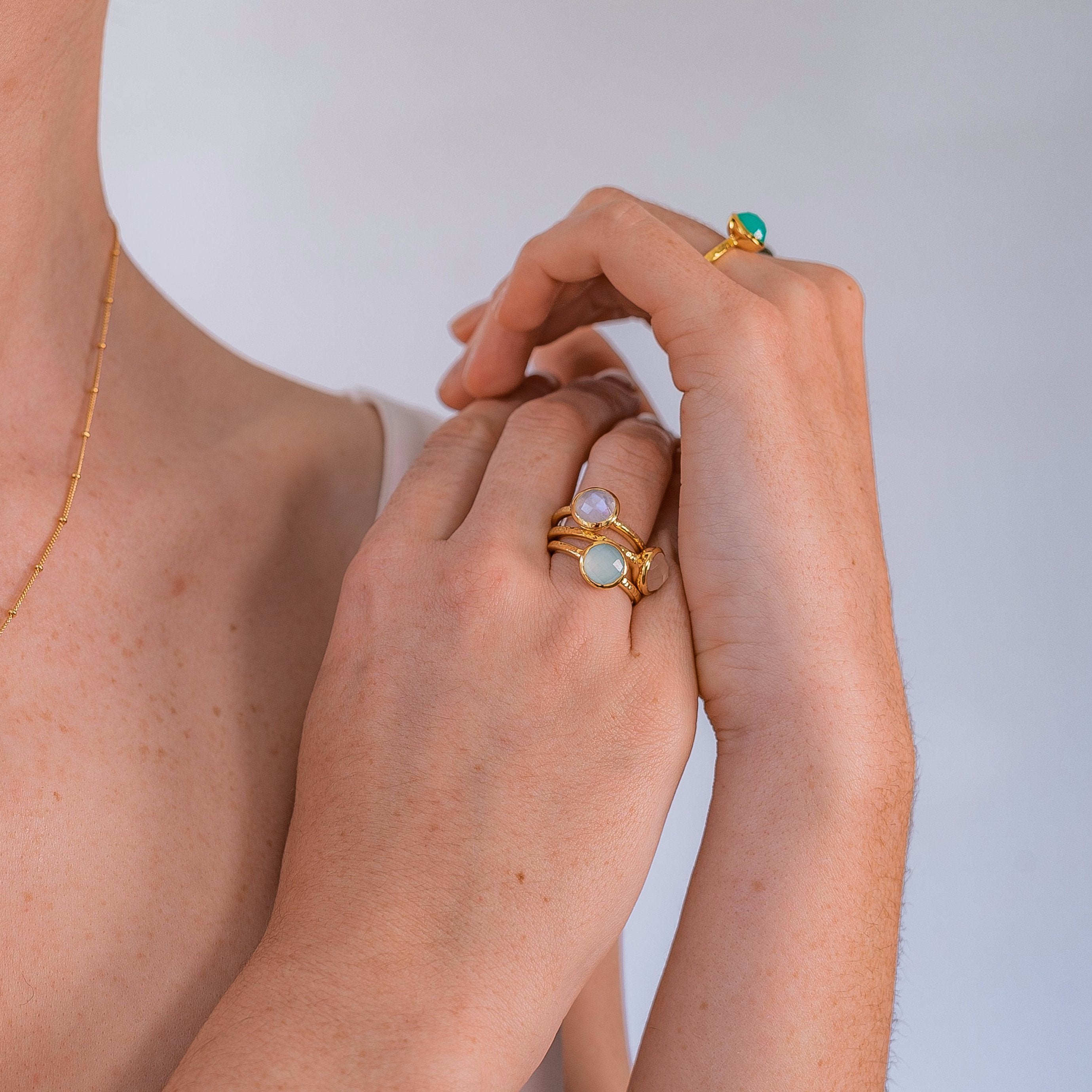 18ct Gold Vermeil and Rainbow Moonstone Gold Ring Moonstone Estella Multiple Gemstone