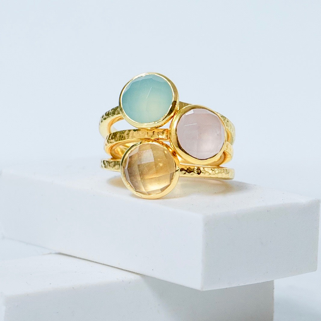 18ct Gold Vermeil Rose Quartz Gold Ring Rose Quartz Estella Front View