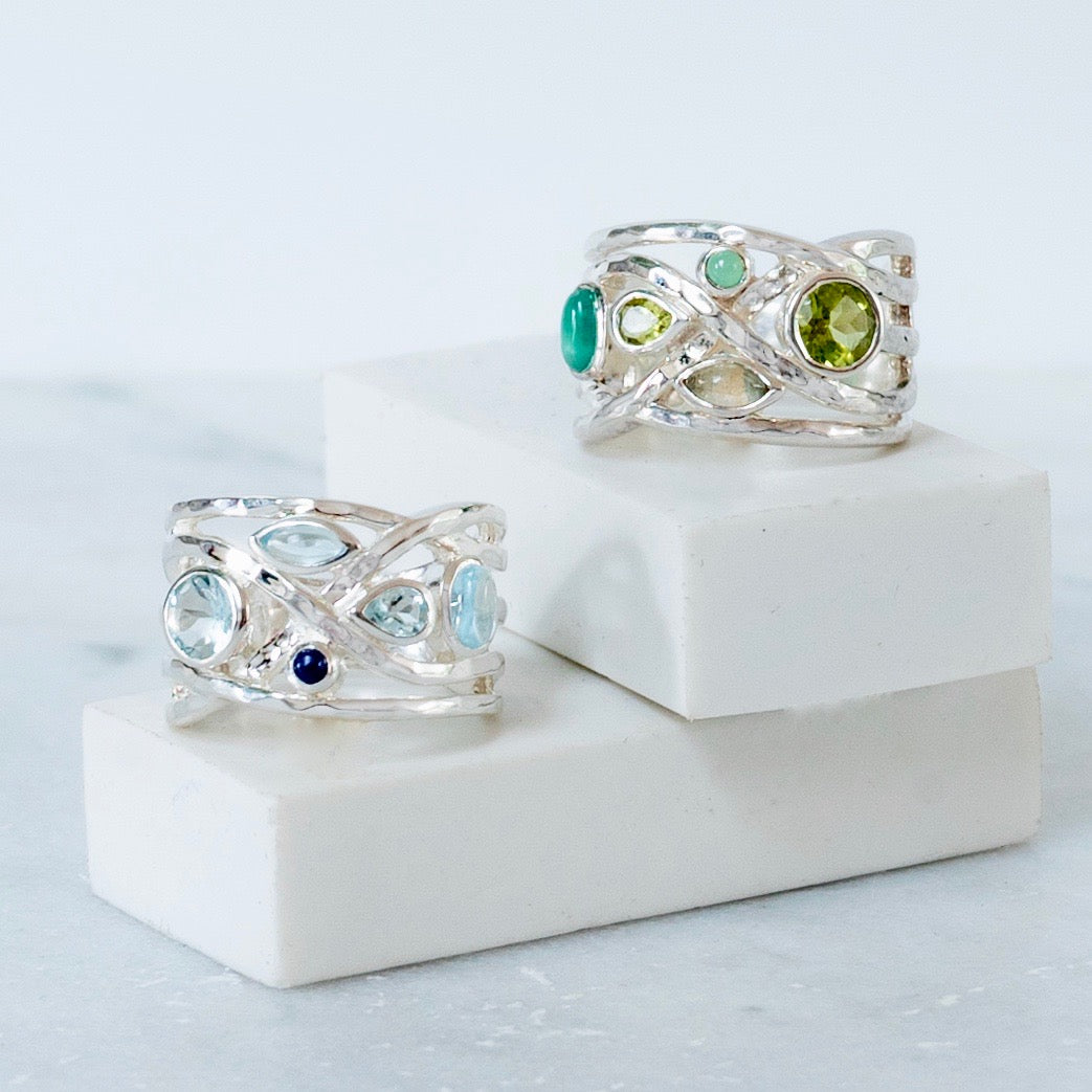 Sterling Silver Blue Topaz & Aquamarine Silver Cocktail Ring Liana Blue Gemstones