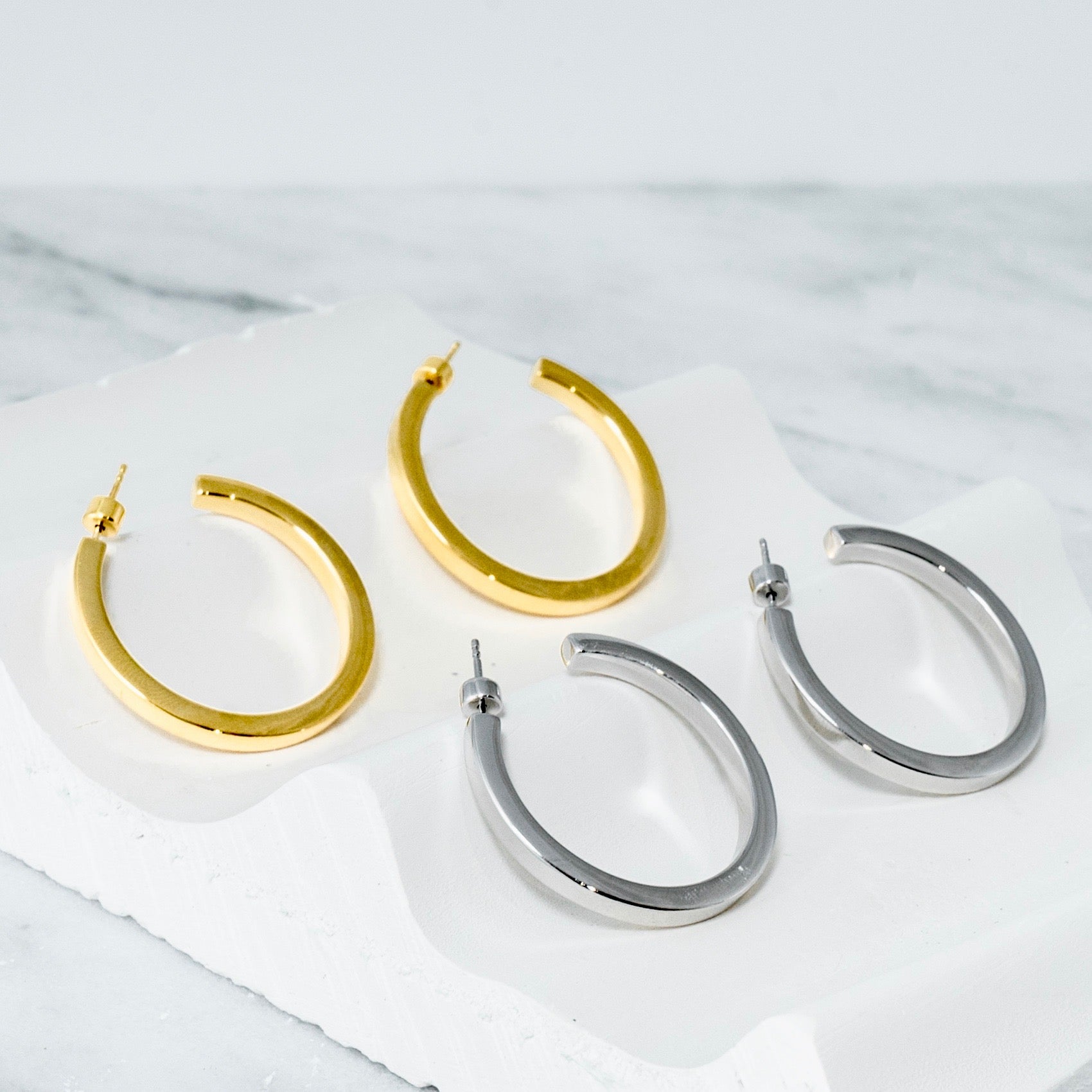 gold hoop earring, silver hoop earring, neola hoop earring