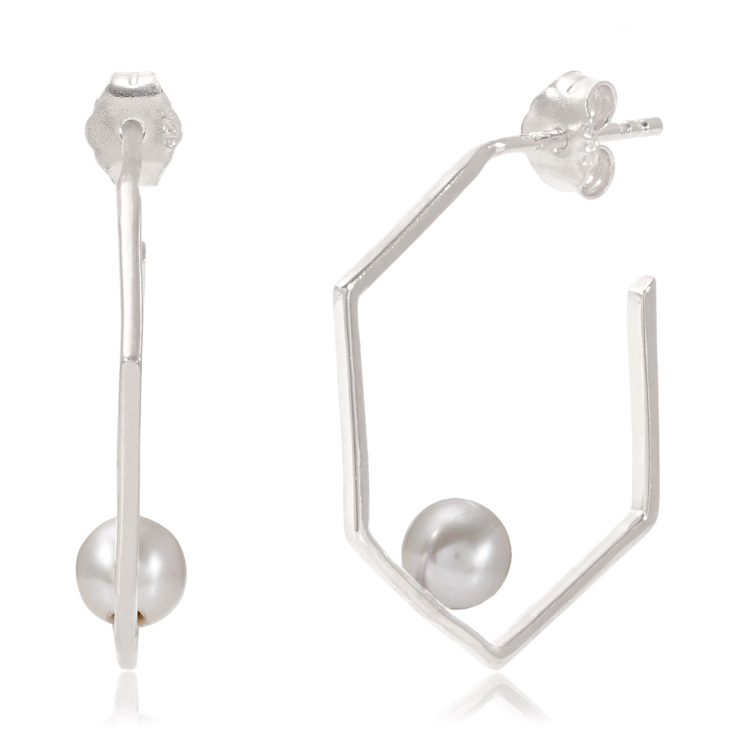 Minerva Silver Earrings with Grey Pearl