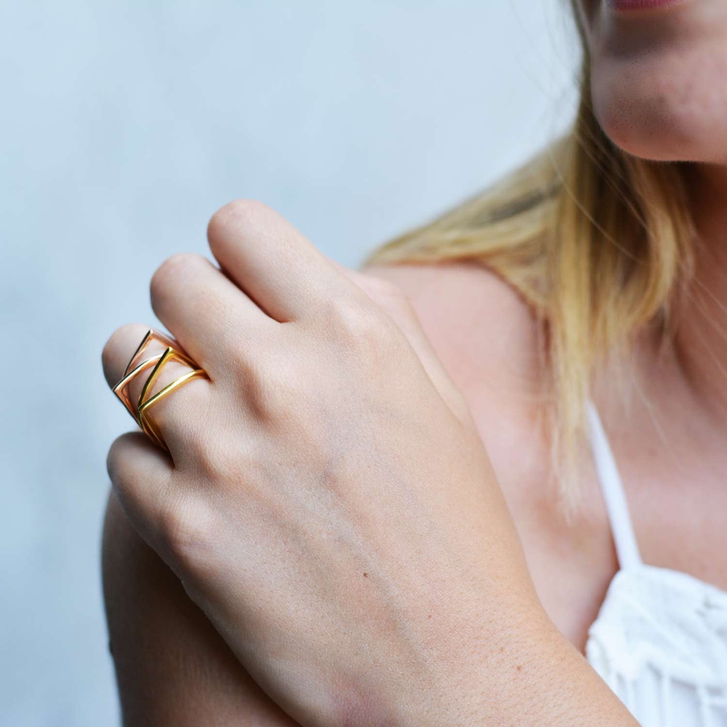 Rose gold sculptured ring, Geometric, unique British design, sustainable