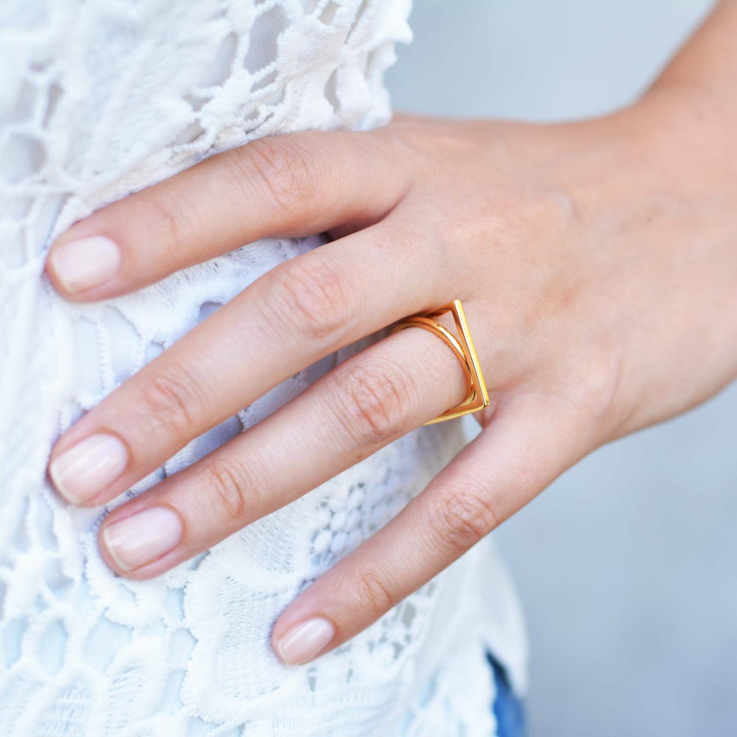 Gold vermeil ring, Geometric, unique British design, sustainable