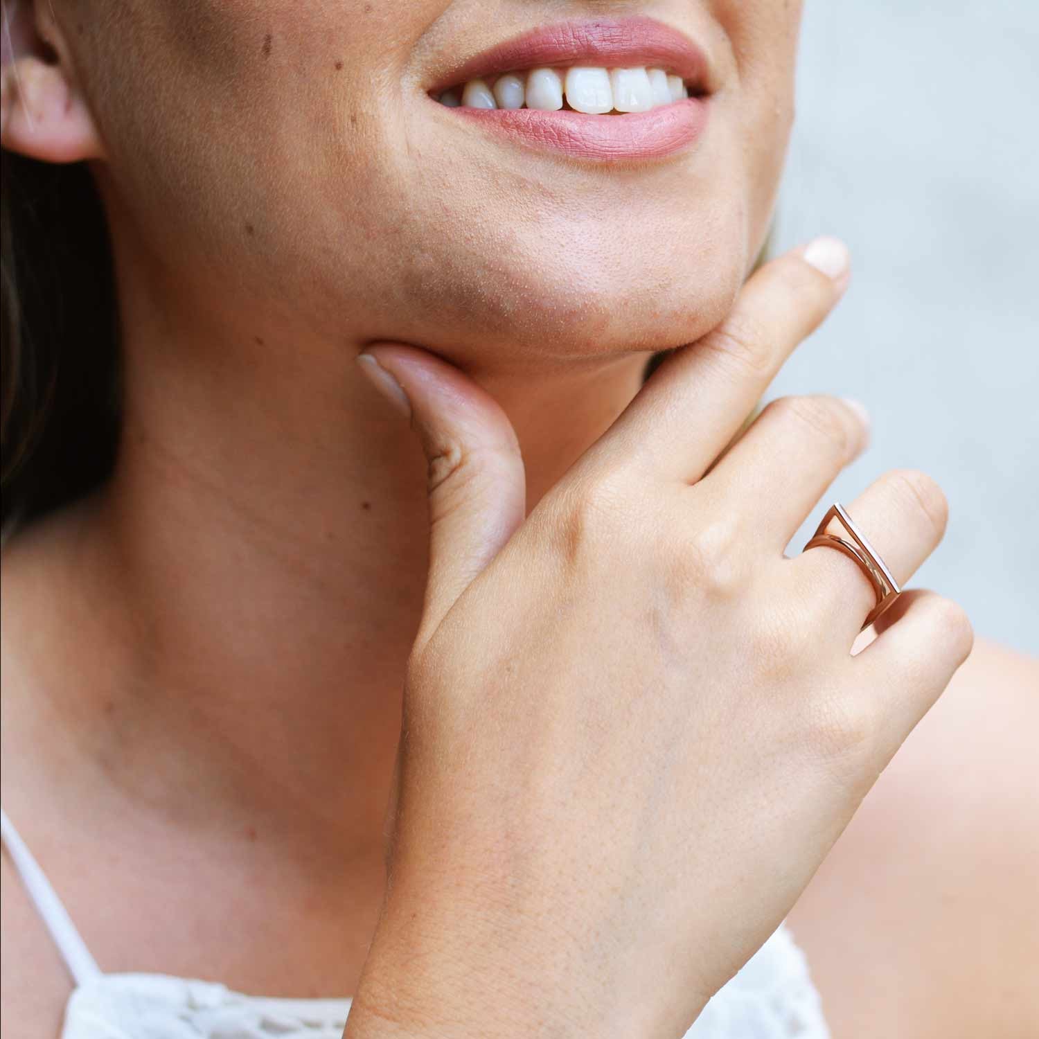 Rose gold sculptured ring, Geometric, unique British design, minimalist