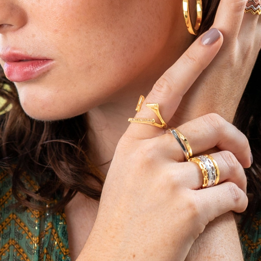 White Topaz gemstone, Gold ring, Sterling silver ring, Pear shape ring, Stack ring, Neola design ring