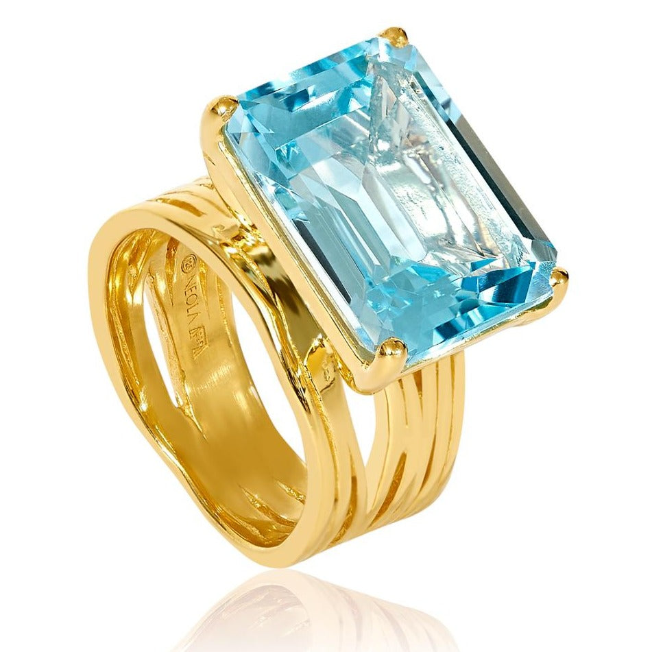 18ct Gold Vermeil Blue Topaz Gold Vermeil Ring Blue Topaz Pietra
