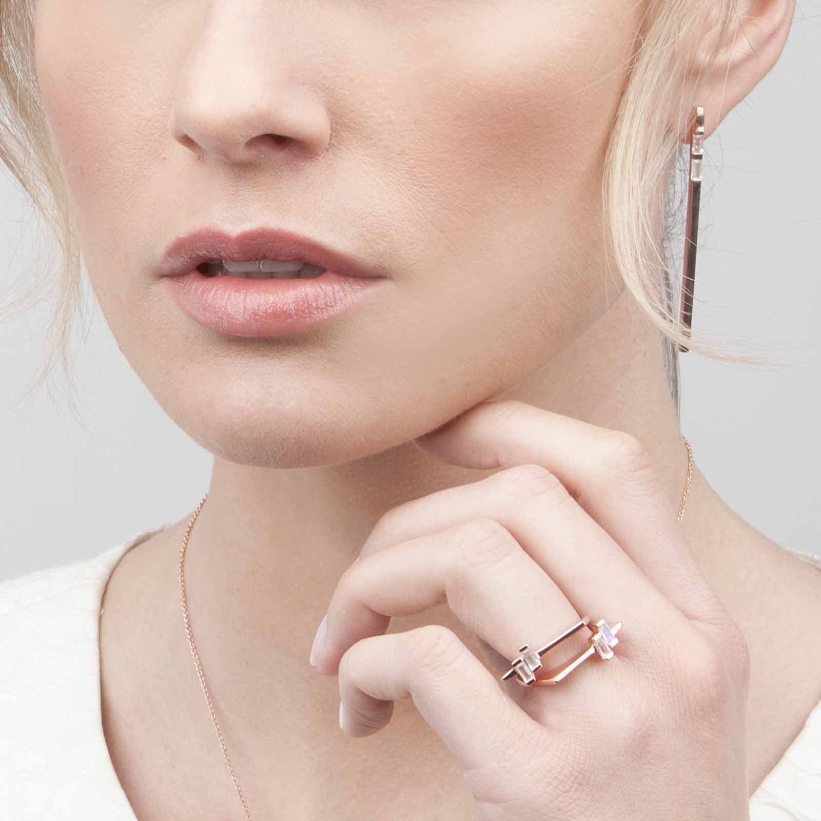 Rose Gold Vermeil Moonstone and Rose Quartz Rose Gold Ring Rose Quartz Anais