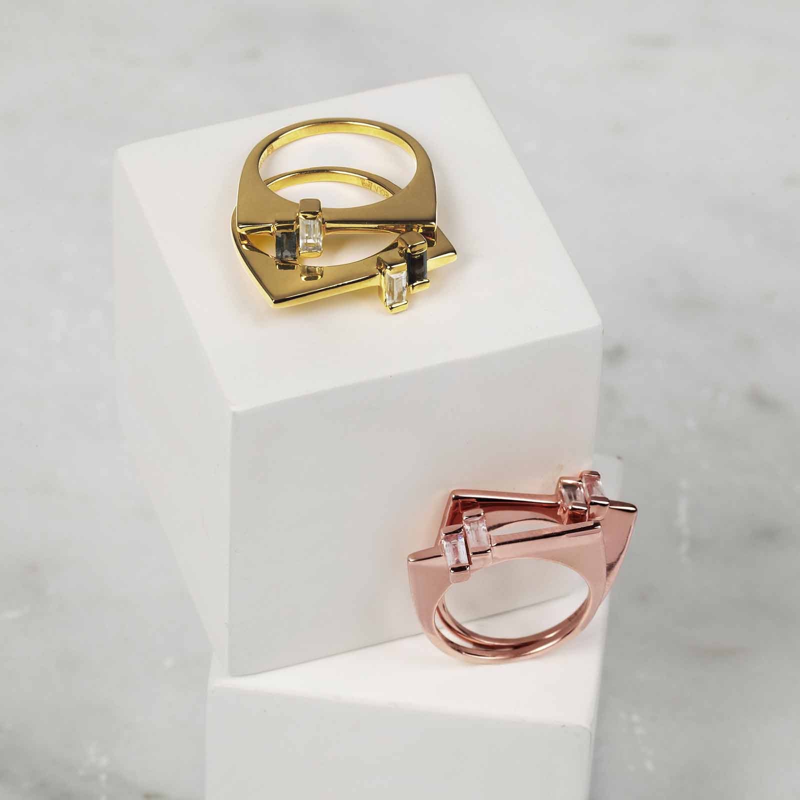 Rosegold and white gemstone Ring Topaz Anais 18ct Gold Vermeil