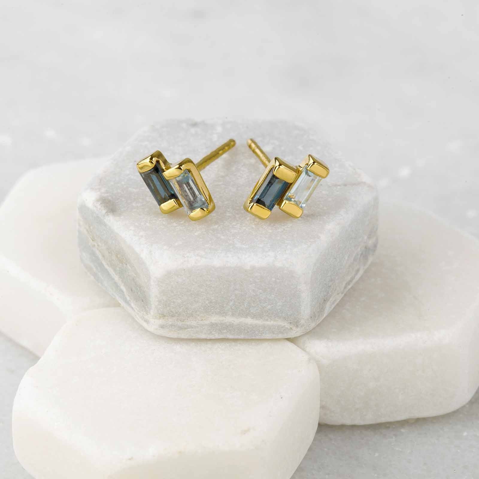 Gold Anais Studs Blue London Front- Side View