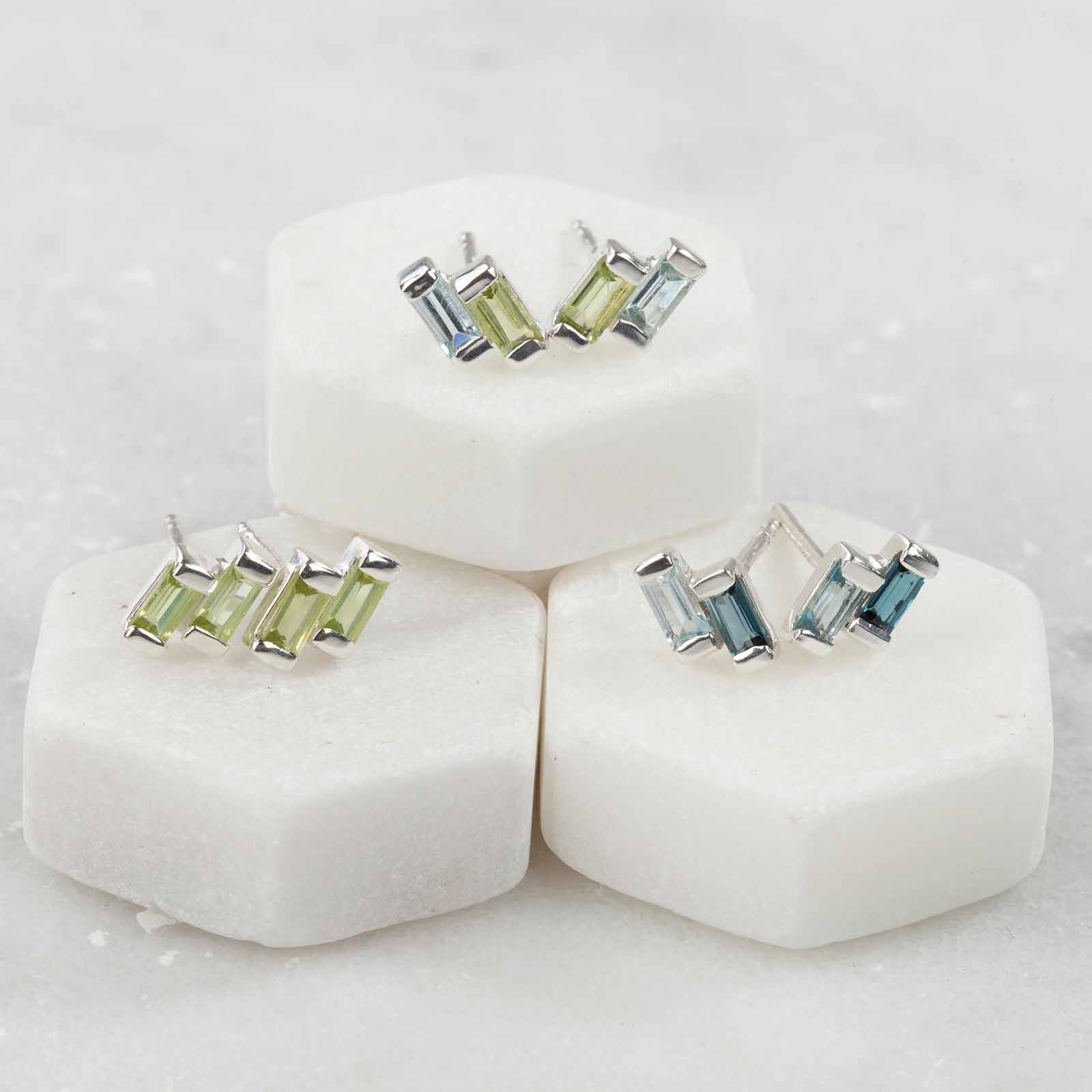 Silver Studs Blue Topaz And Peridot Anais, Silver Studs & Cuffs, Studs Earrings & Ear cuffs
