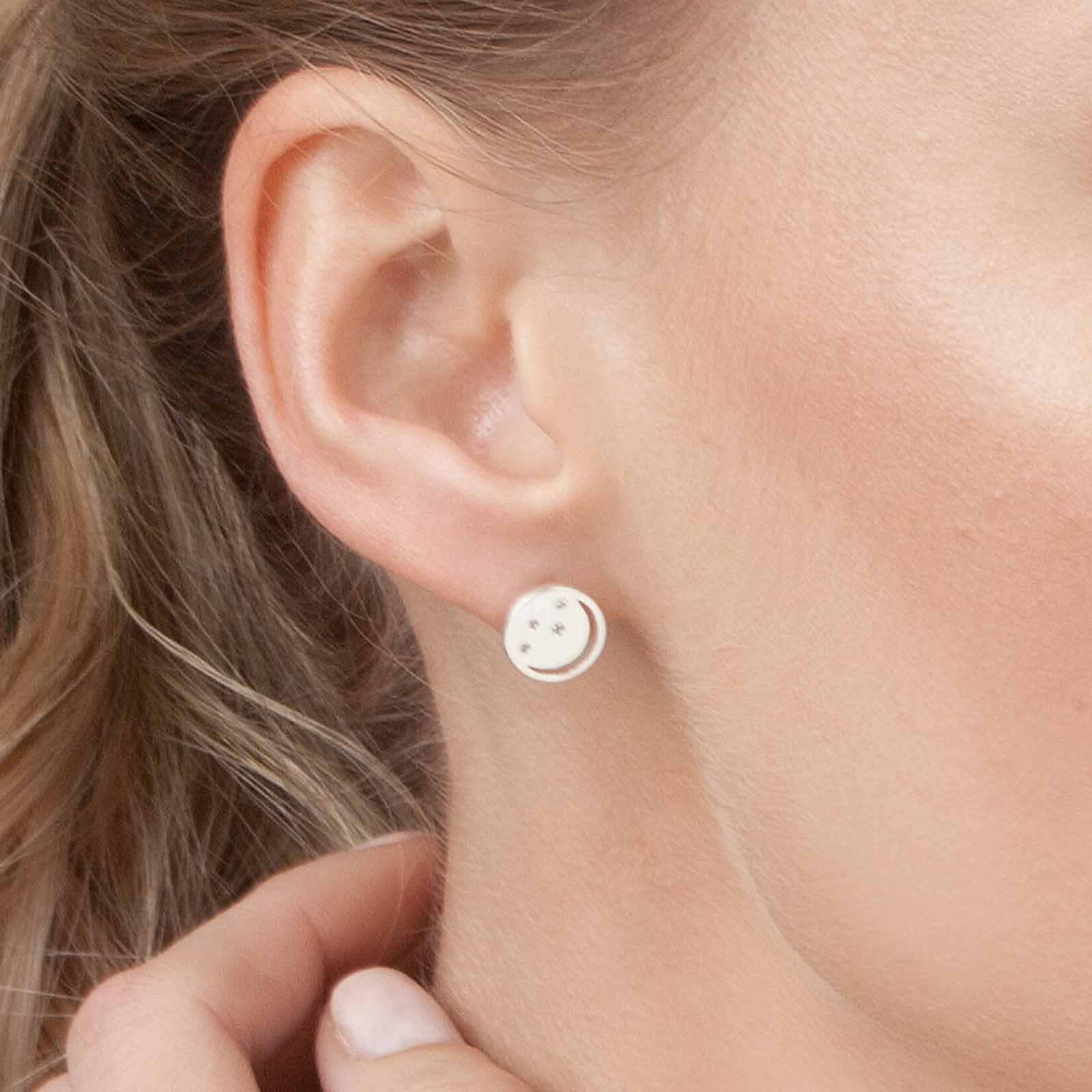 Silver eclipse studs, white topaz, geometric, unique design