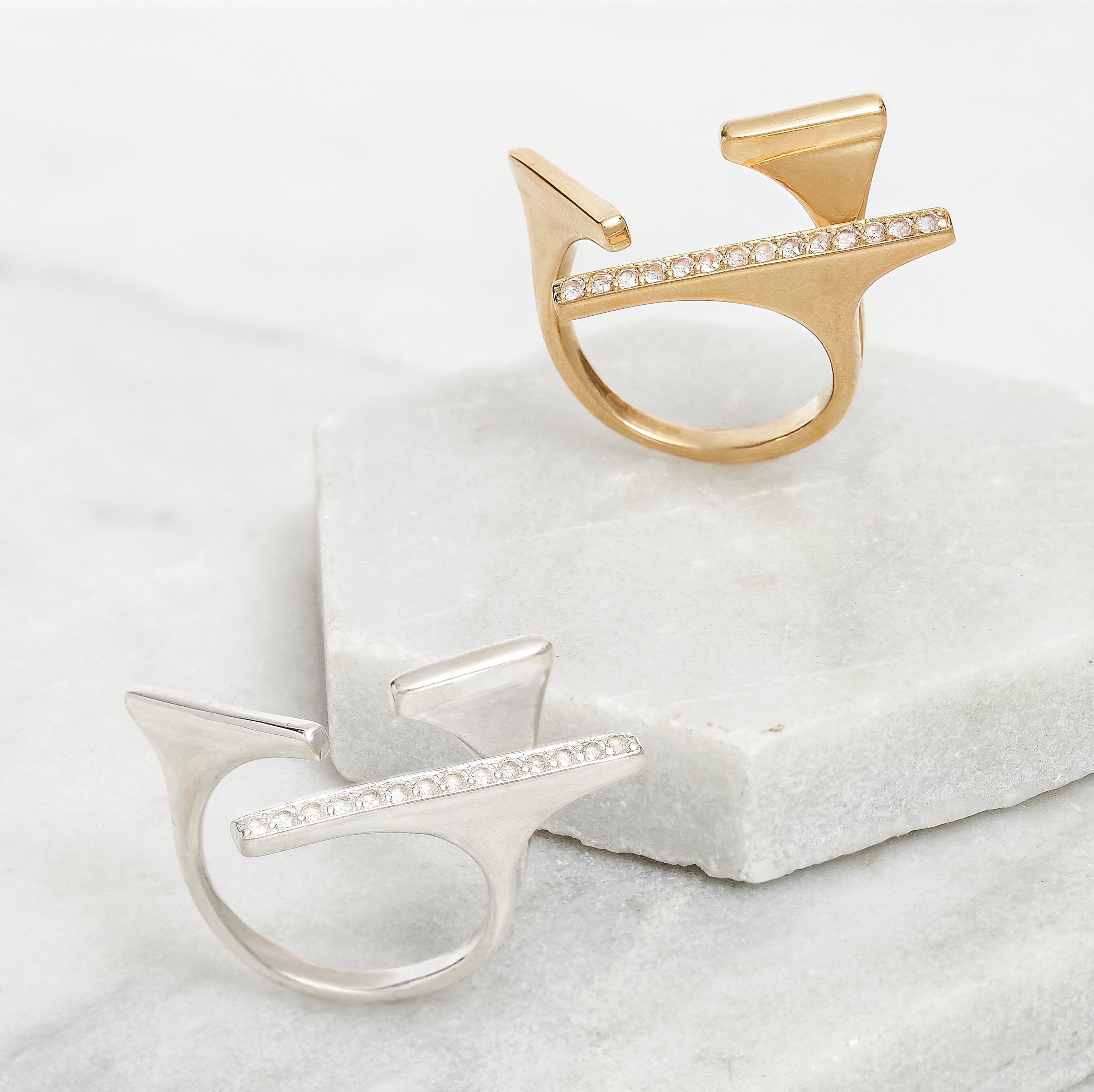 gold, ring, white topaz, gemstones, geometric, handmade, neola design