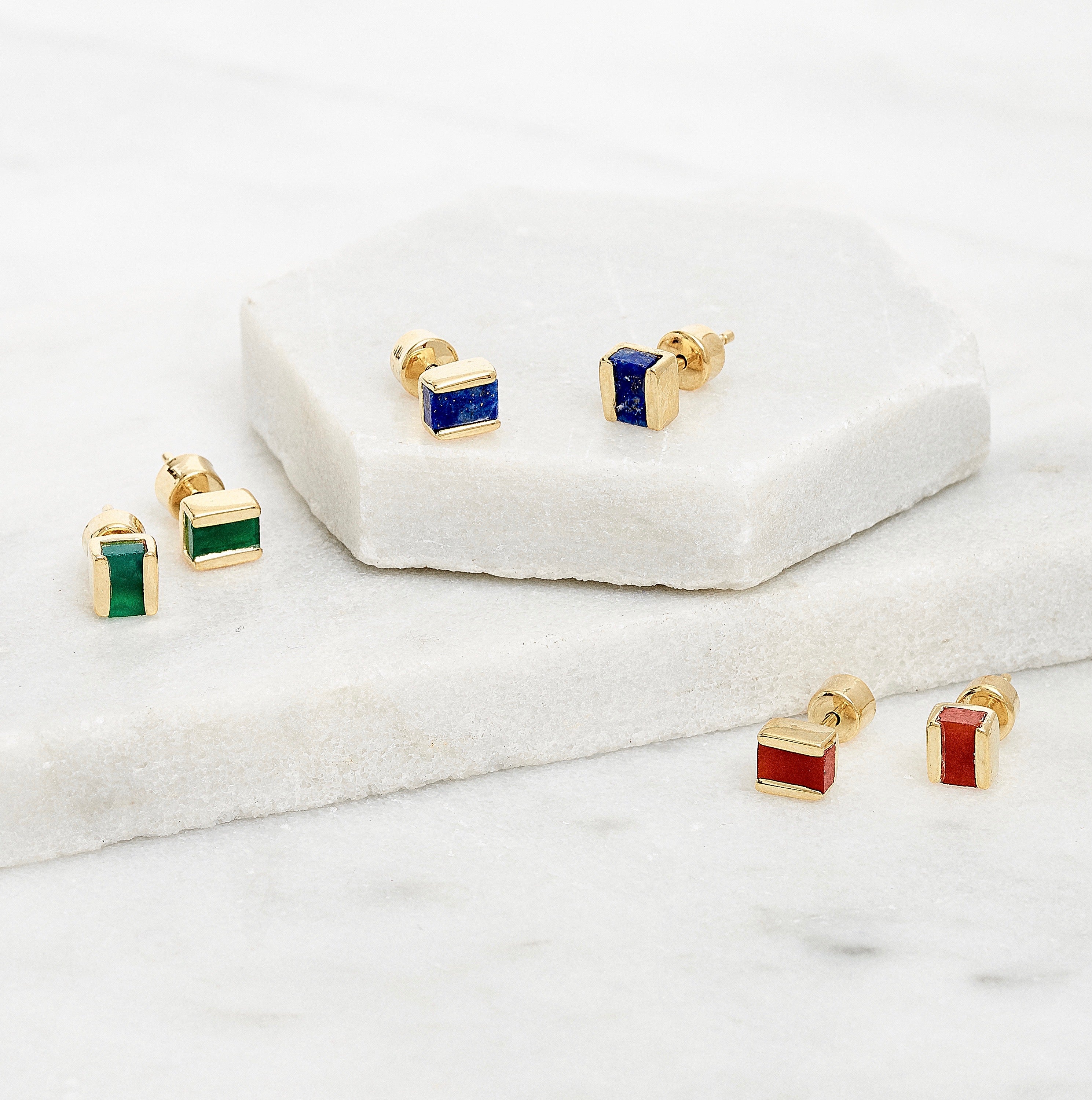 red onyx, gold, studs, vermeil, neola design