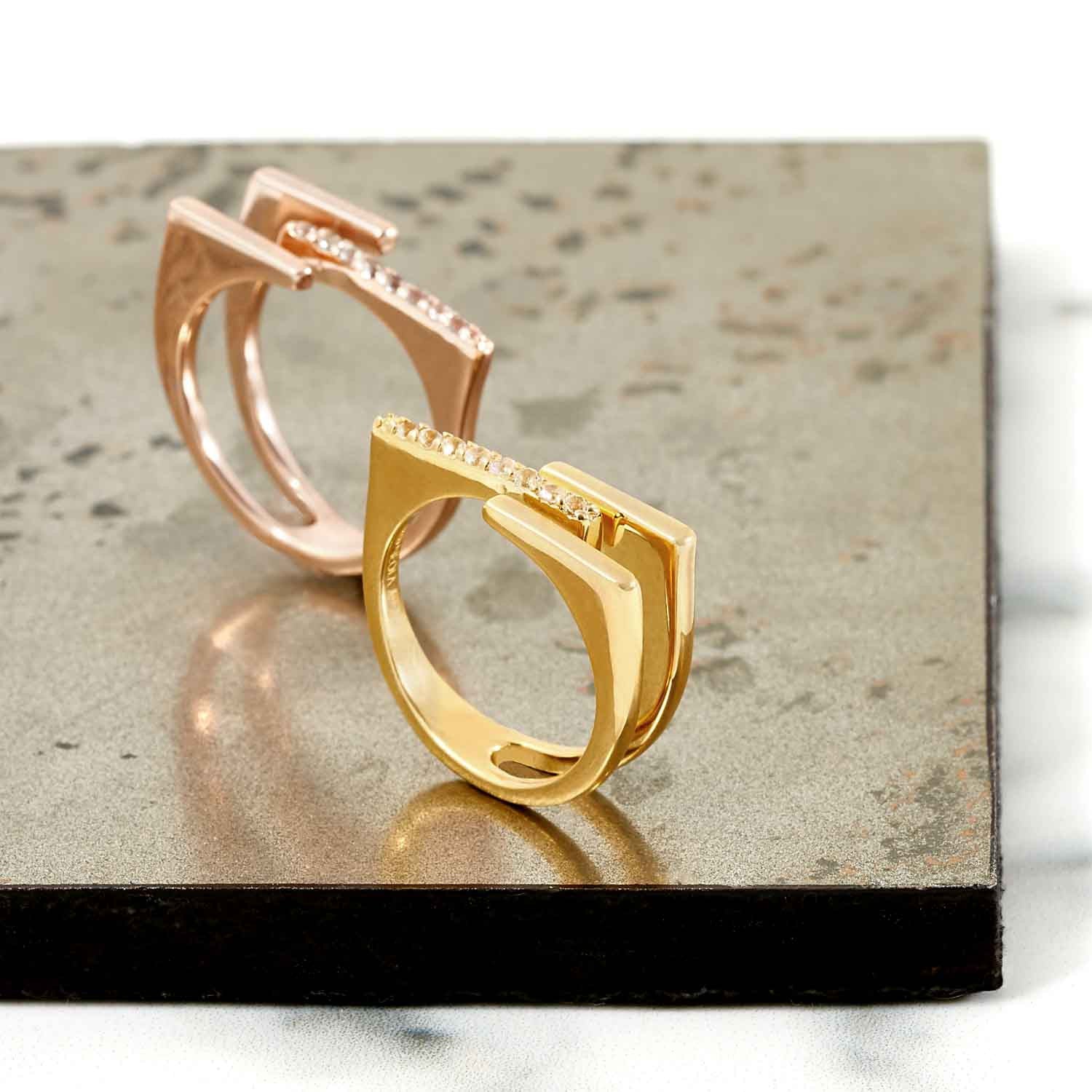 Rose Gold Stacking Ring with White Topaz