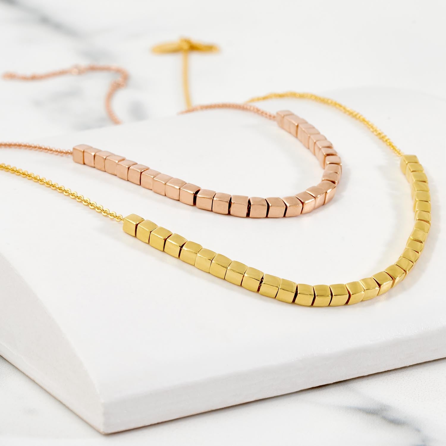 Rose Gold Necklace, cubes, geometric, unique British design,minimalist