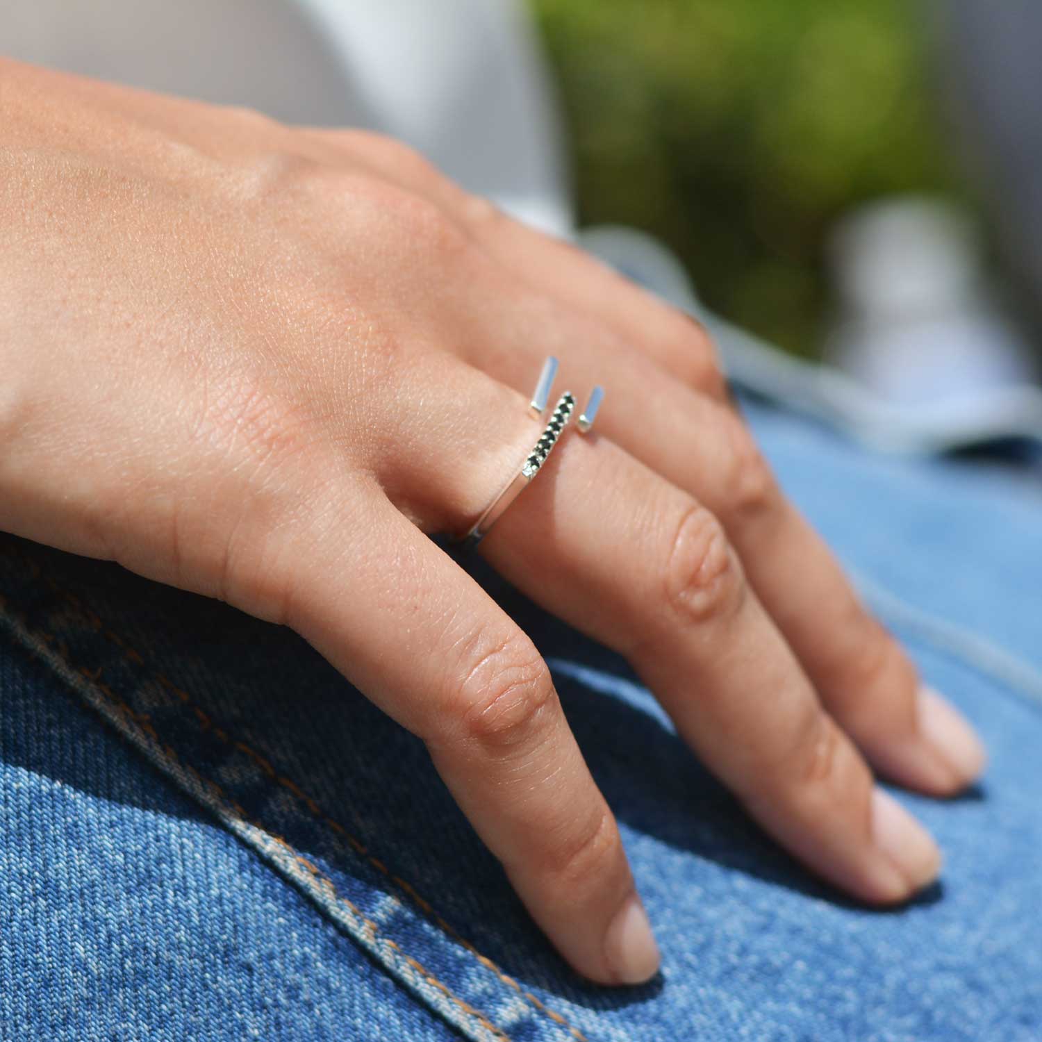 Silver Stacking Ring Black Onyx | Neola British Handmade Jewellery