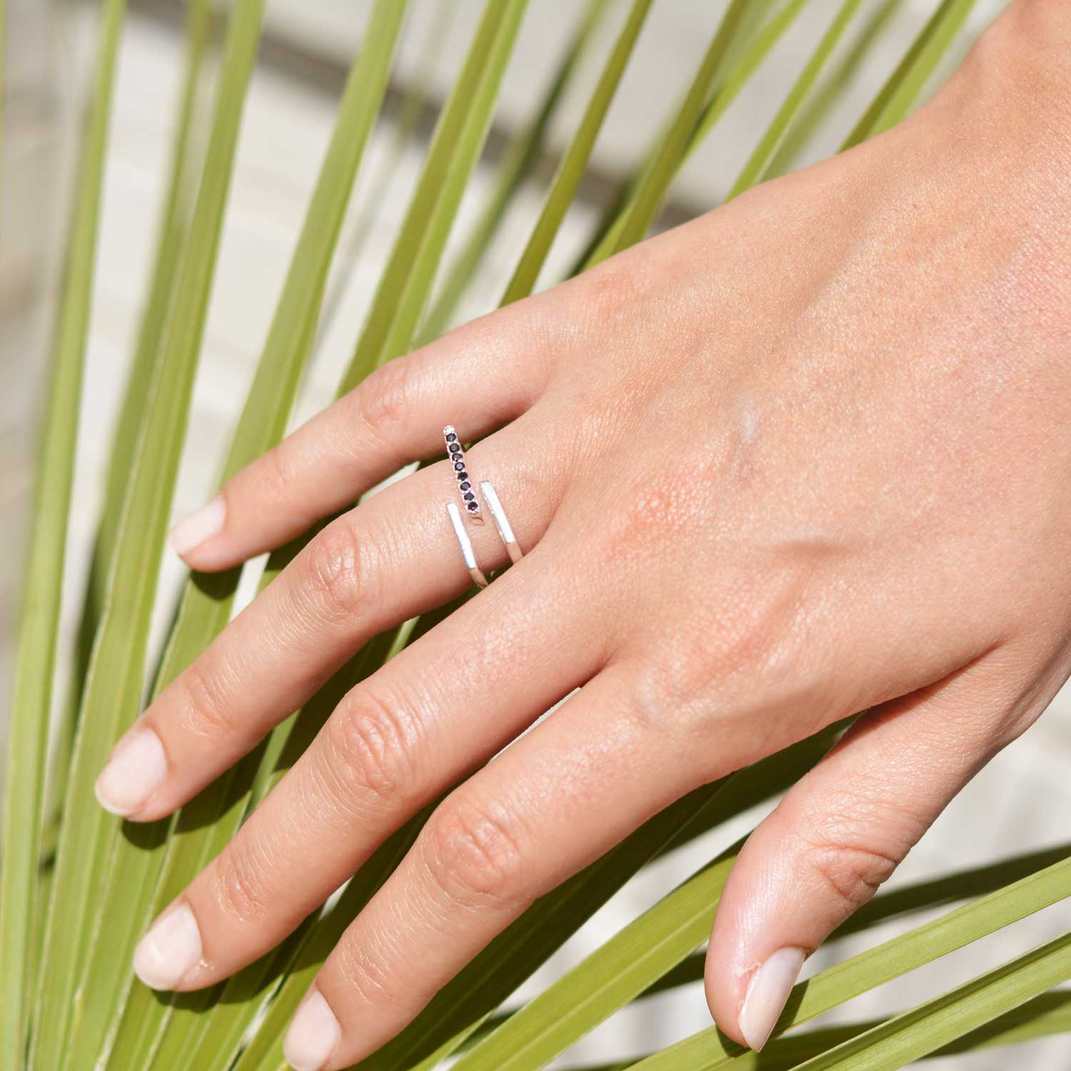 Silver Stacking Ring Black Onyx | Neola British Handmade Jewellery