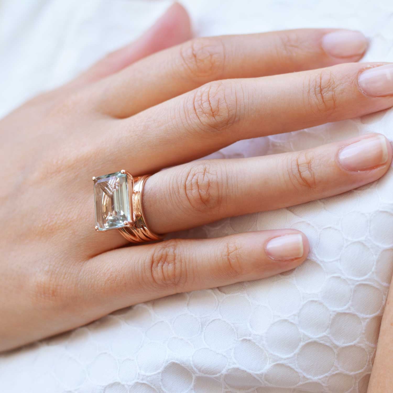 Rose Gold Cocktail Ring, Green Amethyst gemstone, unique British design