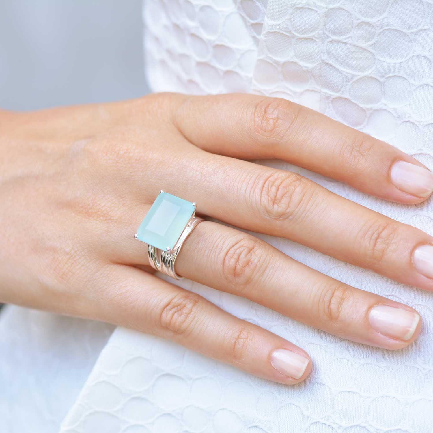 Silver Cocktail Ring Aqua Chalcedony Pietra 2